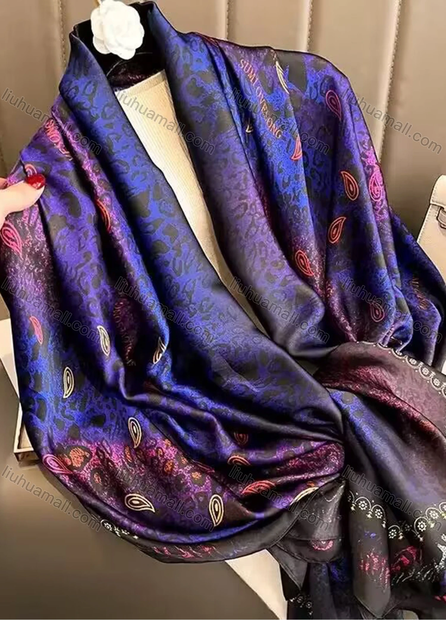 Wholesale Custom Design Chiffon Silk Scarf for Women Shawls Wraps Long Hijabs Luxury Brand Floral Printed Scarf - Liuhuamall