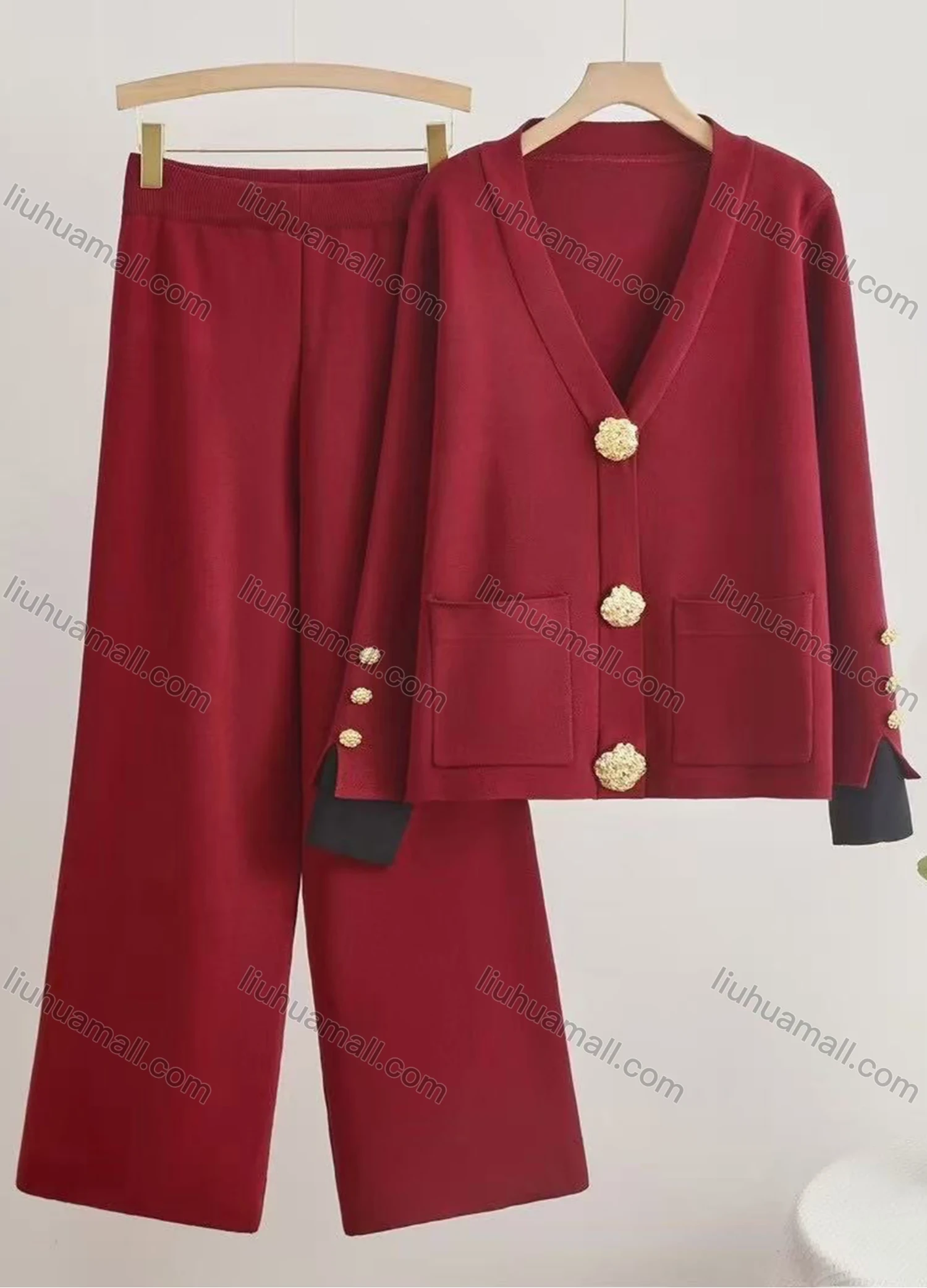 Wholesale Women's Elegant Plain Patch Pocket Cardigan 2 Piece Set With Wide-leg Pants - Liuhuamall