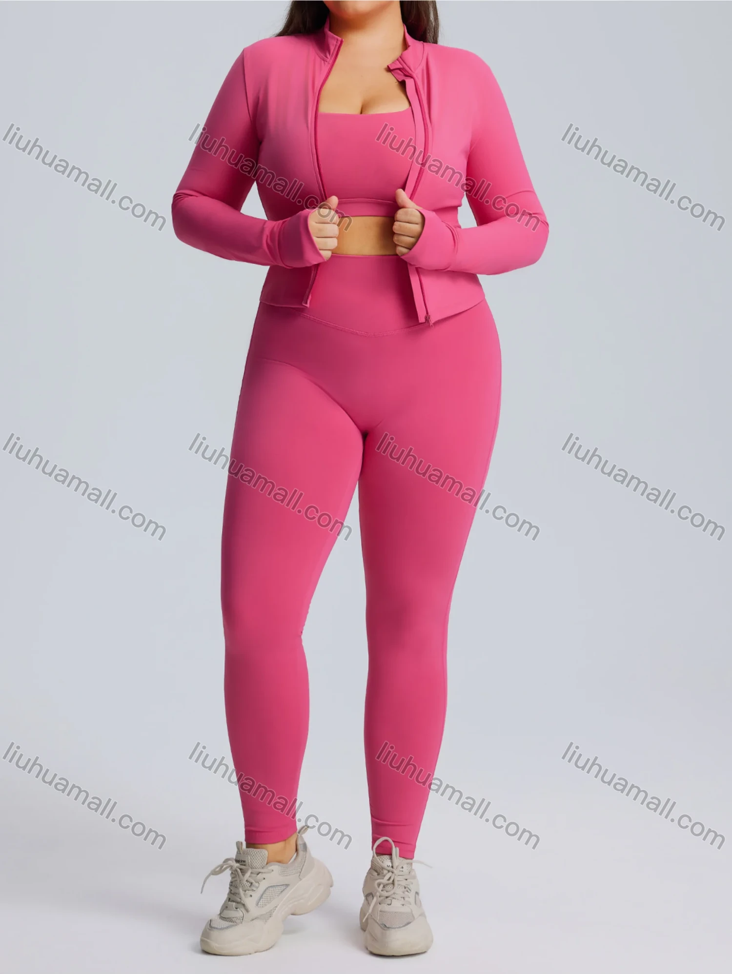 Wholesale Women's Quick-Drying Sportswear High-Elastic Plus Size Yoga Fitness Suit 3-Piece Set - Liuhuamall