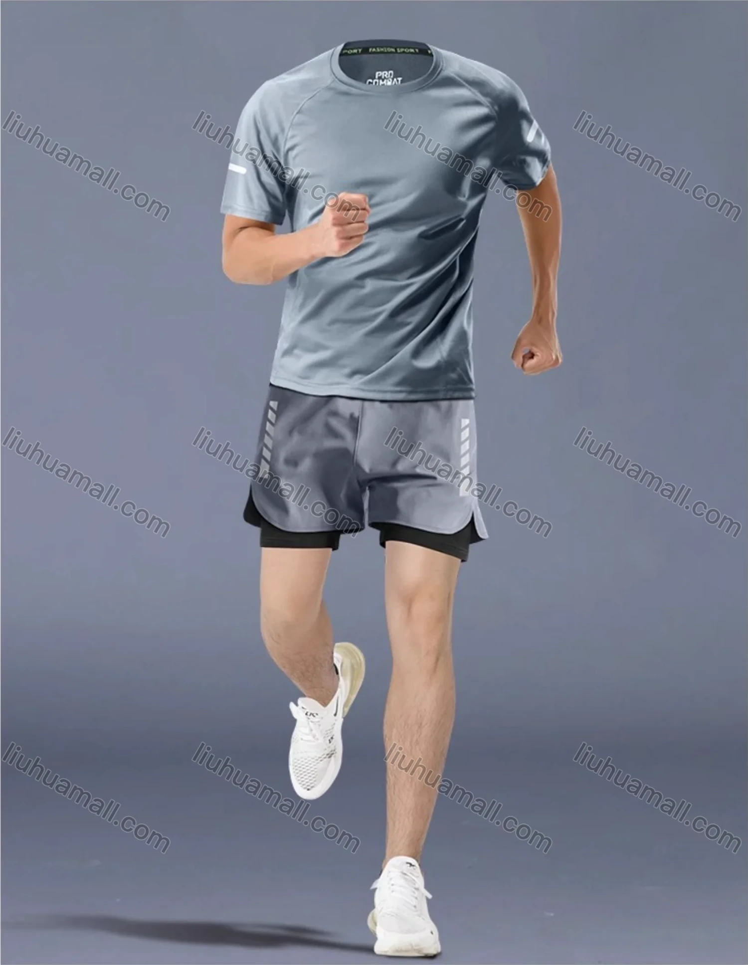 Wholesale Men's Fitness Clothes Marathon Running Training Short Sleeve shirts With Shorts Quick-drying Sports Set - Liuhuamall