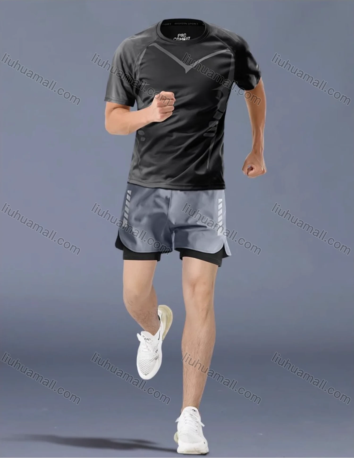 Wholesale Men's Fitness Clothes Marathon Running Training Short Sleeve shirts With Shorts Quick-drying Sports Set - Liuhuamall