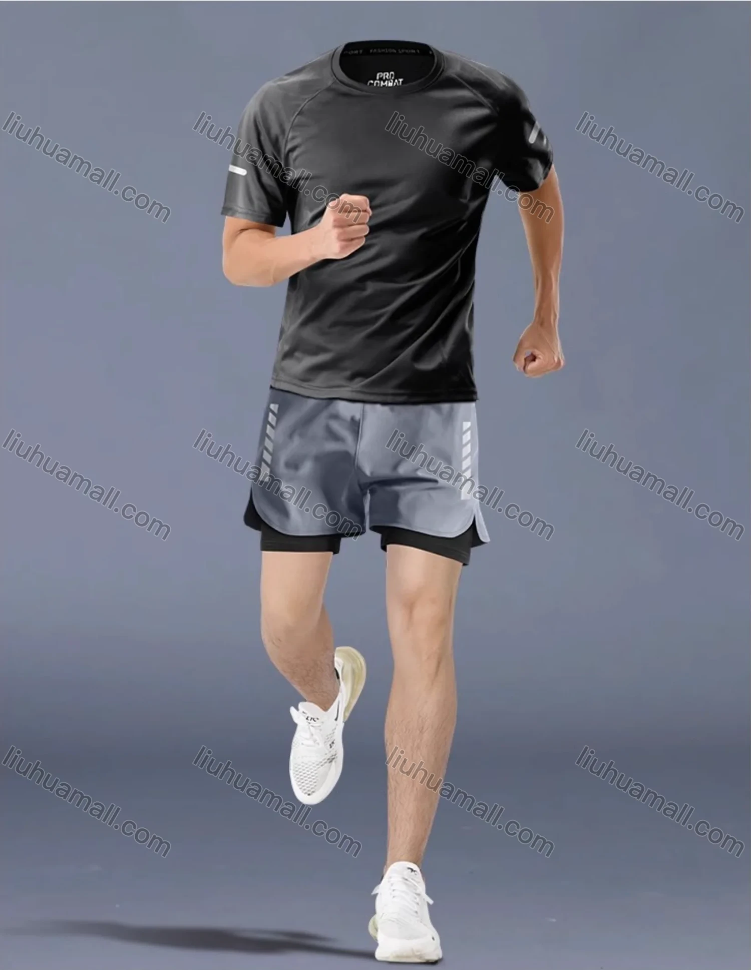 Wholesale Men's Fitness Clothes Marathon Running Training Short Sleeve shirts With Shorts Quick-drying Sports Set - Liuhuamall