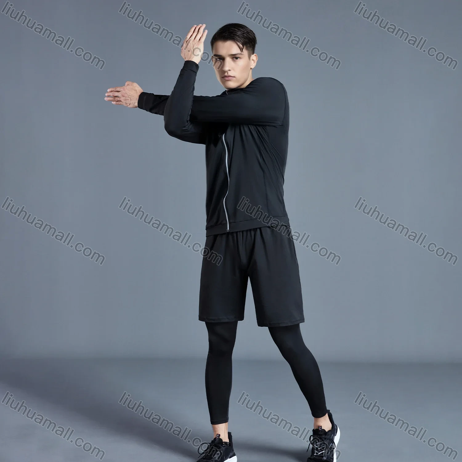 Wholesale Men's Sports Suit Fitness Outdoor Running Tight-Fitting & Training Quick Dry 5-Piece Set - Liuhuamall