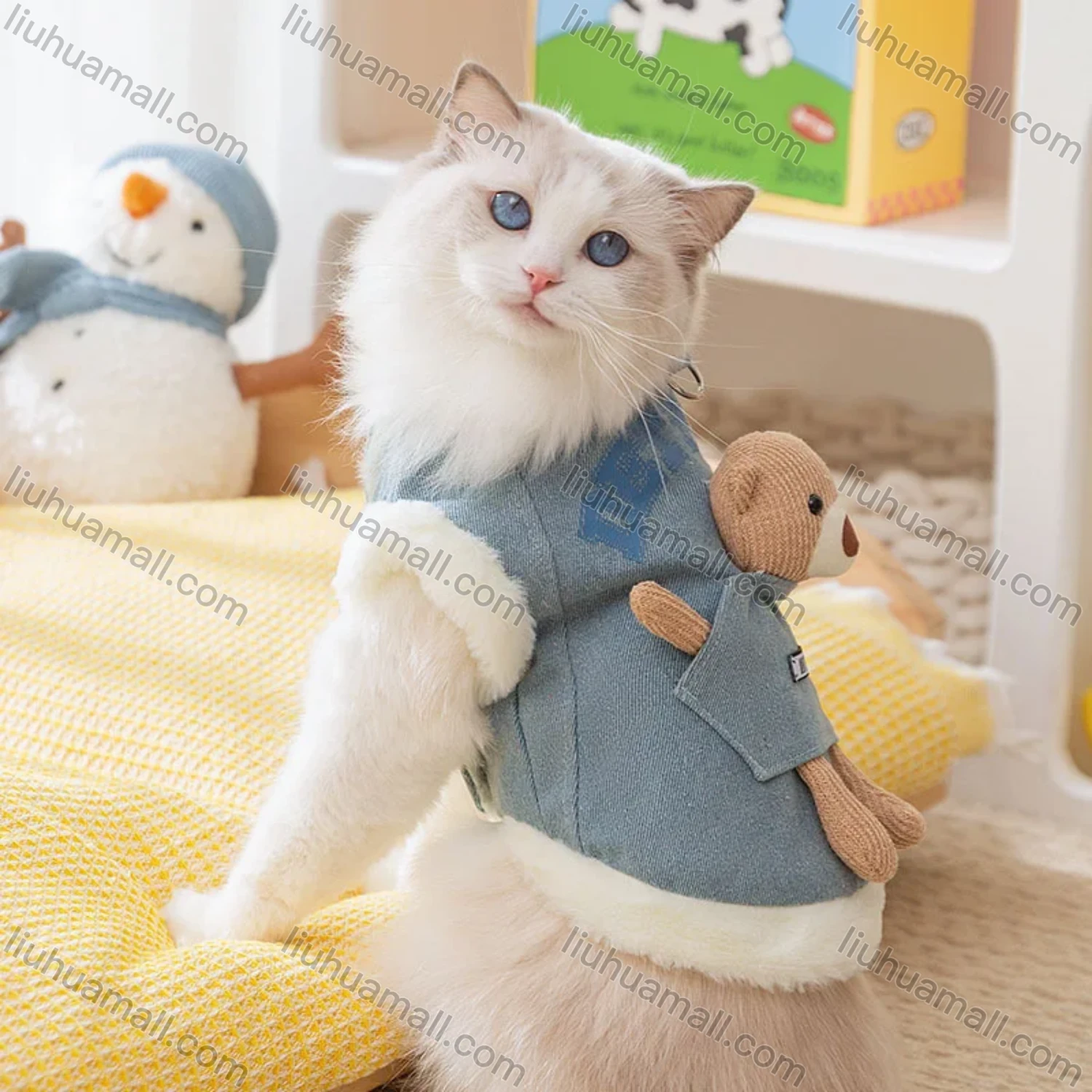 Wholesale Cute Cat Clothes With Fleece & Thickened Denim For Adult Cats Kittens Warm Vests Pet Clothing - Liuhuamall