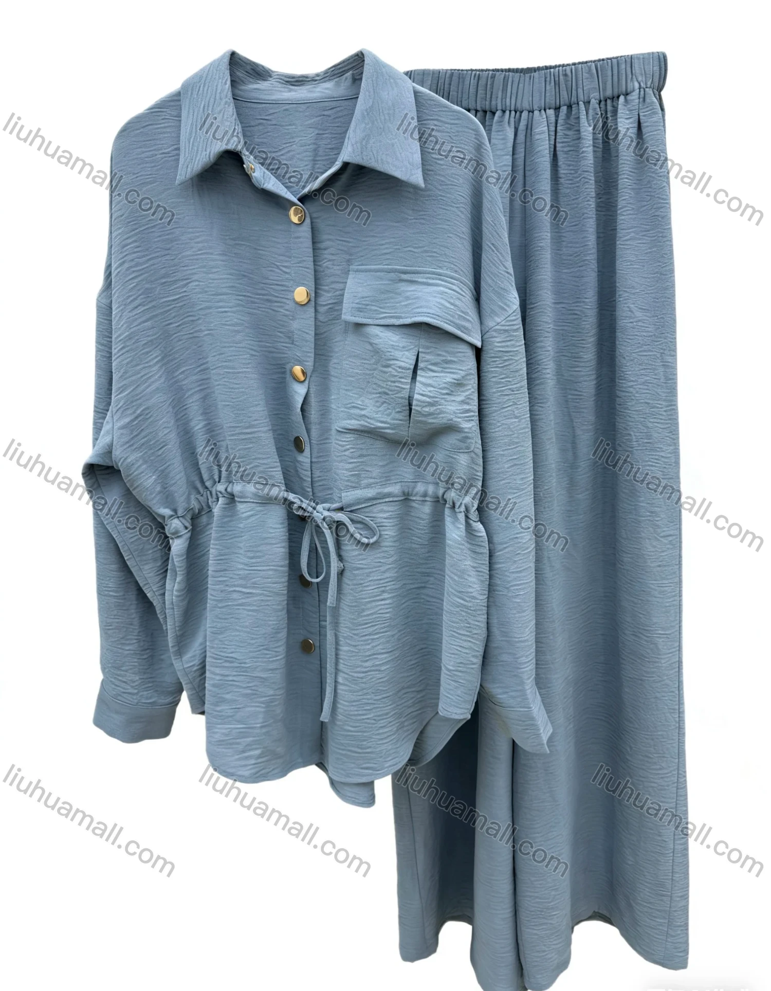 Wholesale Women's vintage loose shirt & long pants set, relaxed fit, comfortable and stylish. - Liuhuamall