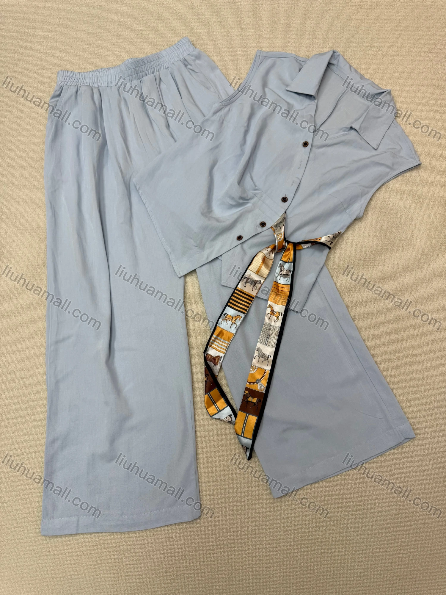 Wholesale Women's Cotton & Rayon Vest & Wide-Leg Pants Set - Liuhuamall