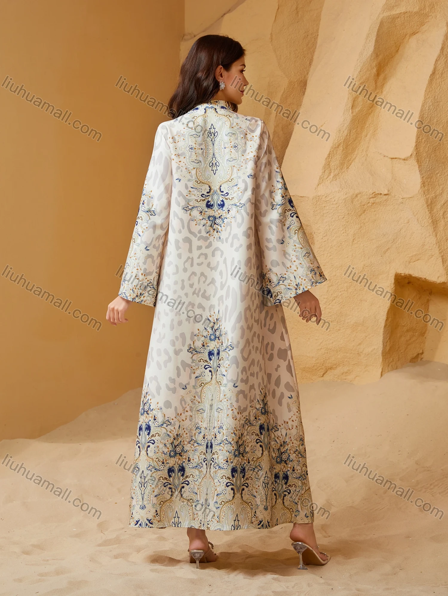 Wholesale Luxury Beaded & Pearl Embroidered Muslim Abaya, Dubai Style Flare Sleeve Modest Maxi Kaftan for Eid Ramadan - Liuhuamall