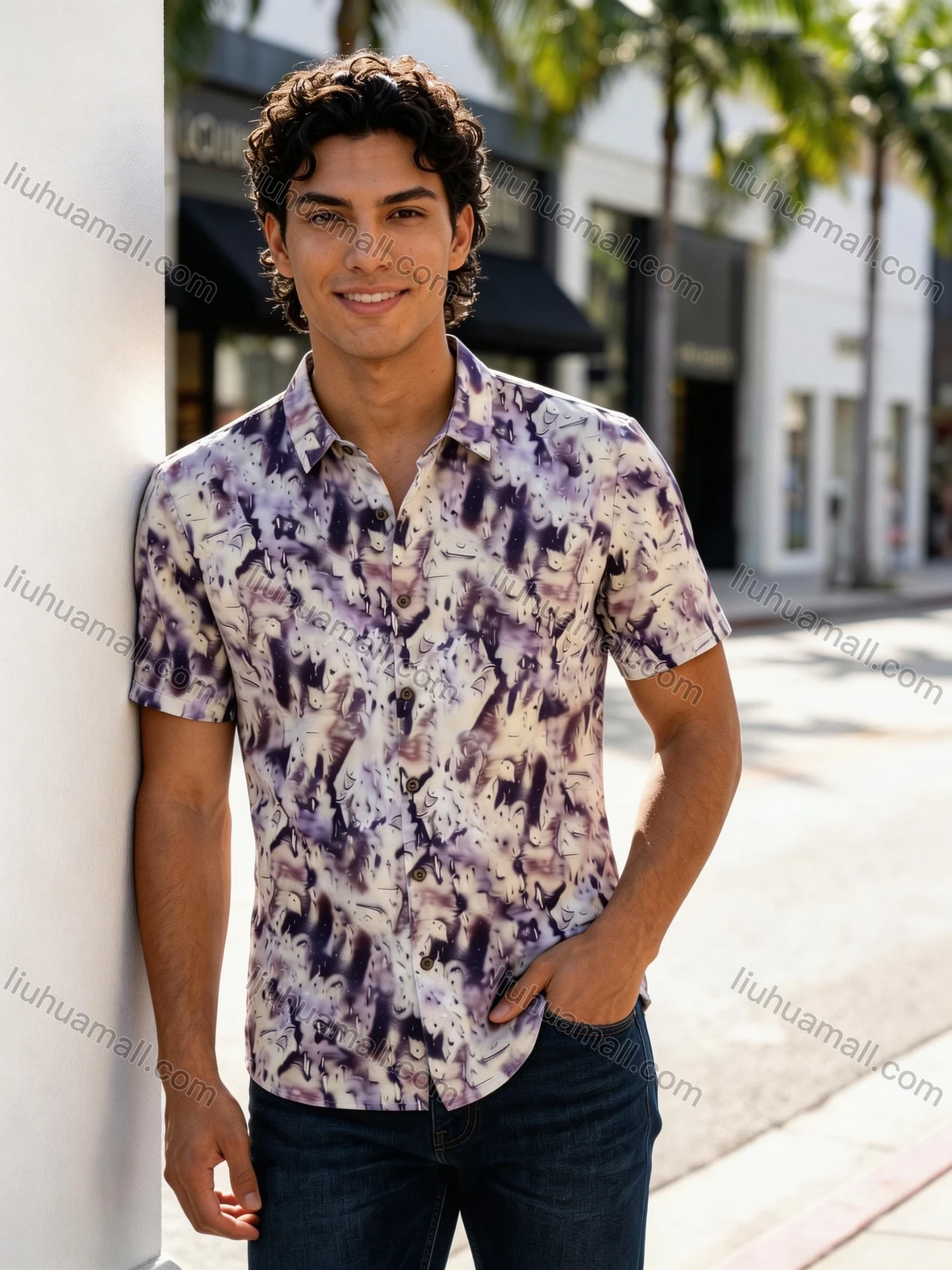 Wholesale 2026 Men's Slim Fit Short Sleeve Printed Shirt | Abstract Pattern Casual/Formal Business Shirt, Wholesale & In Stock - Liuhuamall