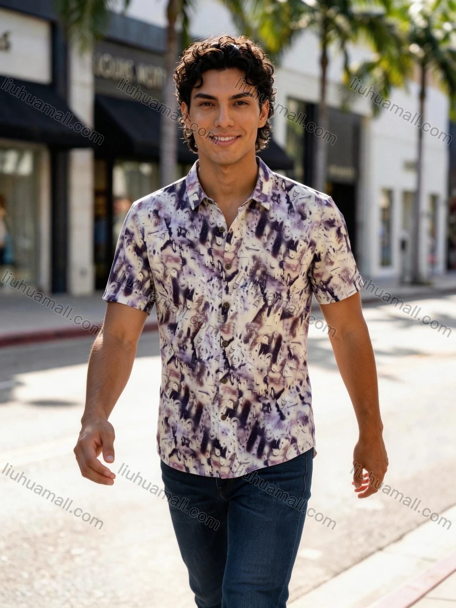 Wholesale 2026 Men's Slim Fit Short Sleeve Printed Shirt | Abstract Pattern Casual/Formal Business Shirt, Wholesale & In Stock - Liuhuamall