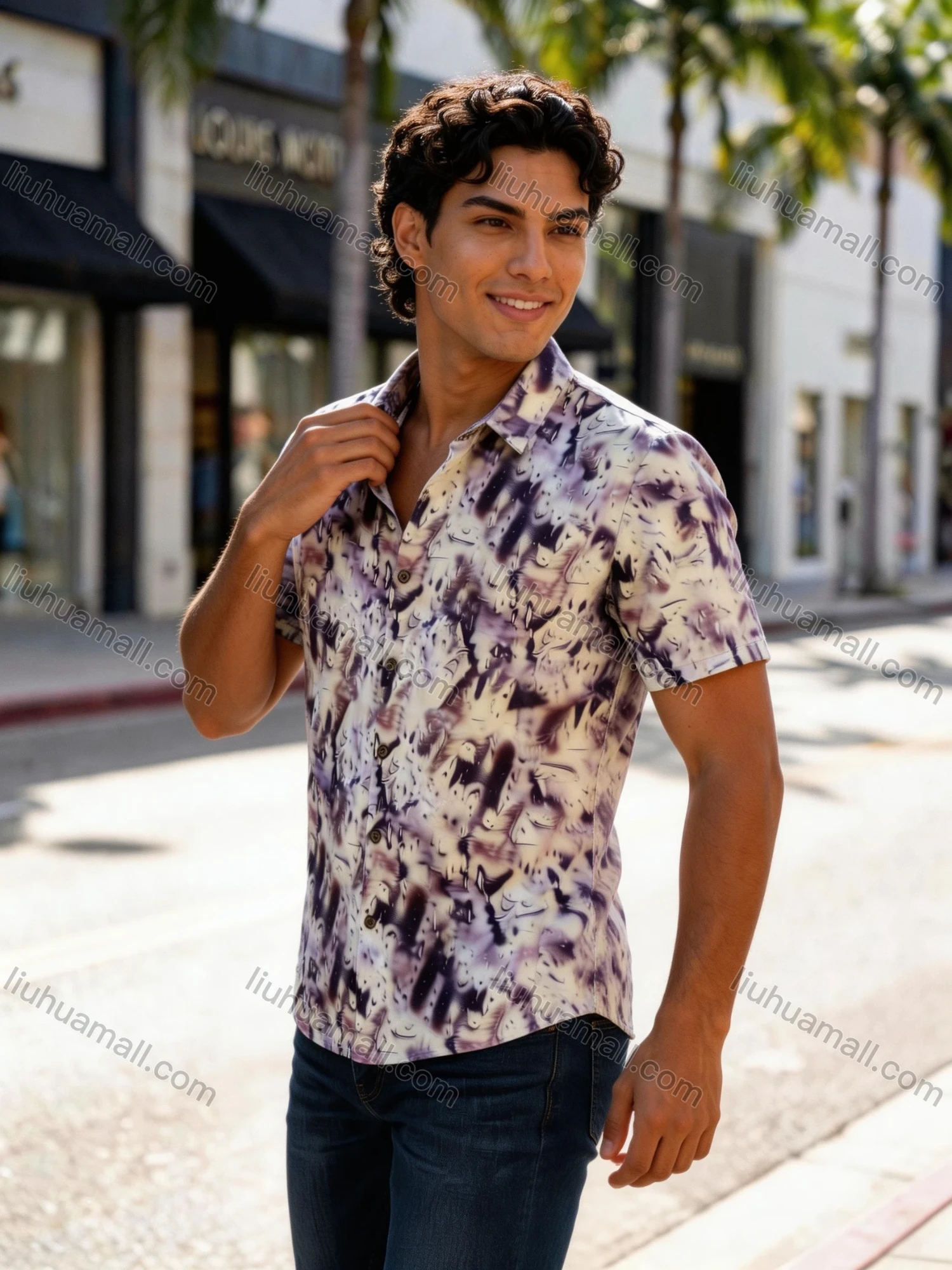 Wholesale 2026 Men's Slim Fit Short Sleeve Printed Shirt | Abstract Pattern Casual/Formal Business Shirt, Wholesale & In Stock - Liuhuamall