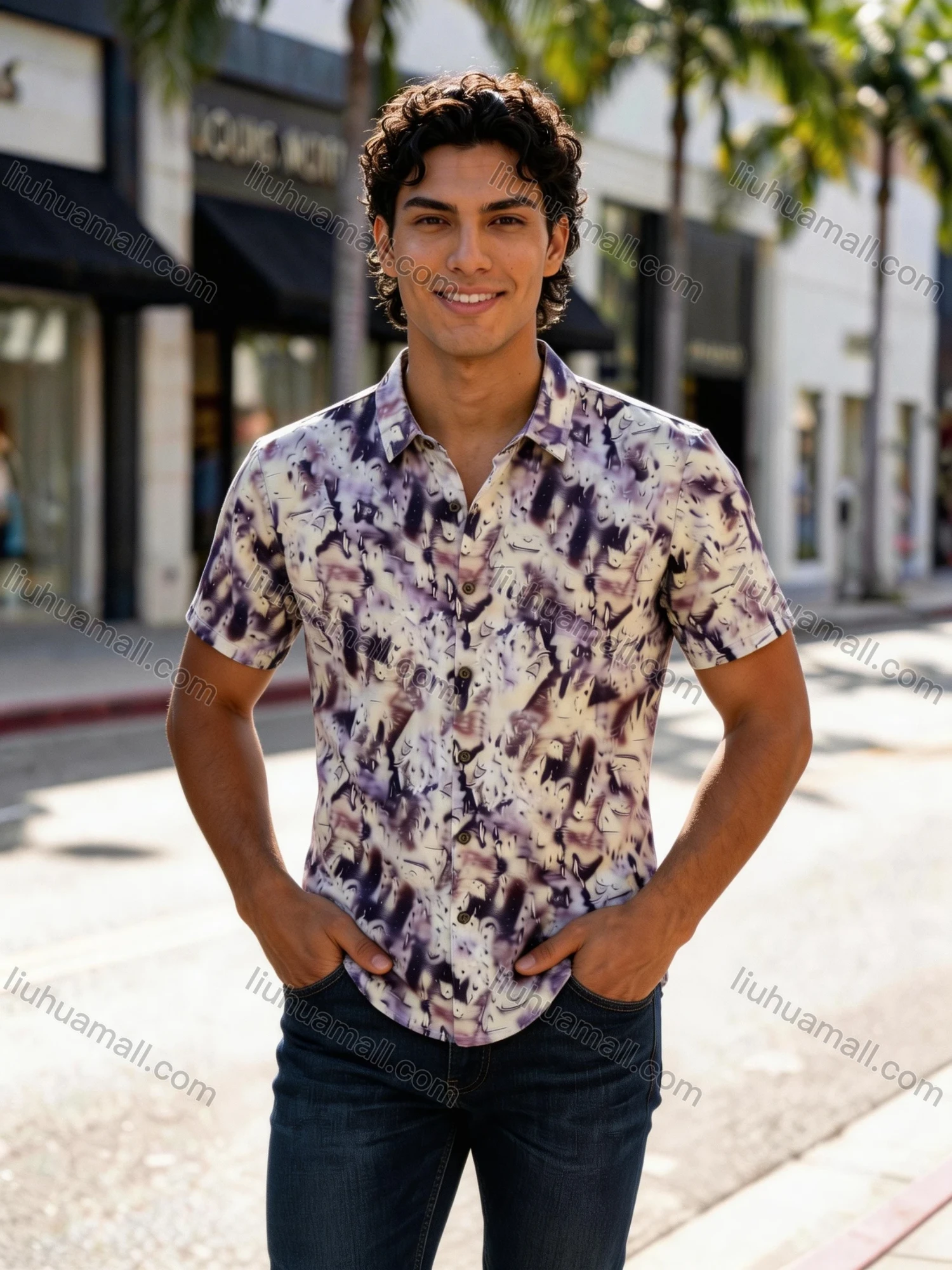 Wholesale 2026 Men's Slim Fit Short Sleeve Printed Shirt | Abstract Pattern Casual/Formal Business Shirt, Wholesale & In Stock - Liuhuamall