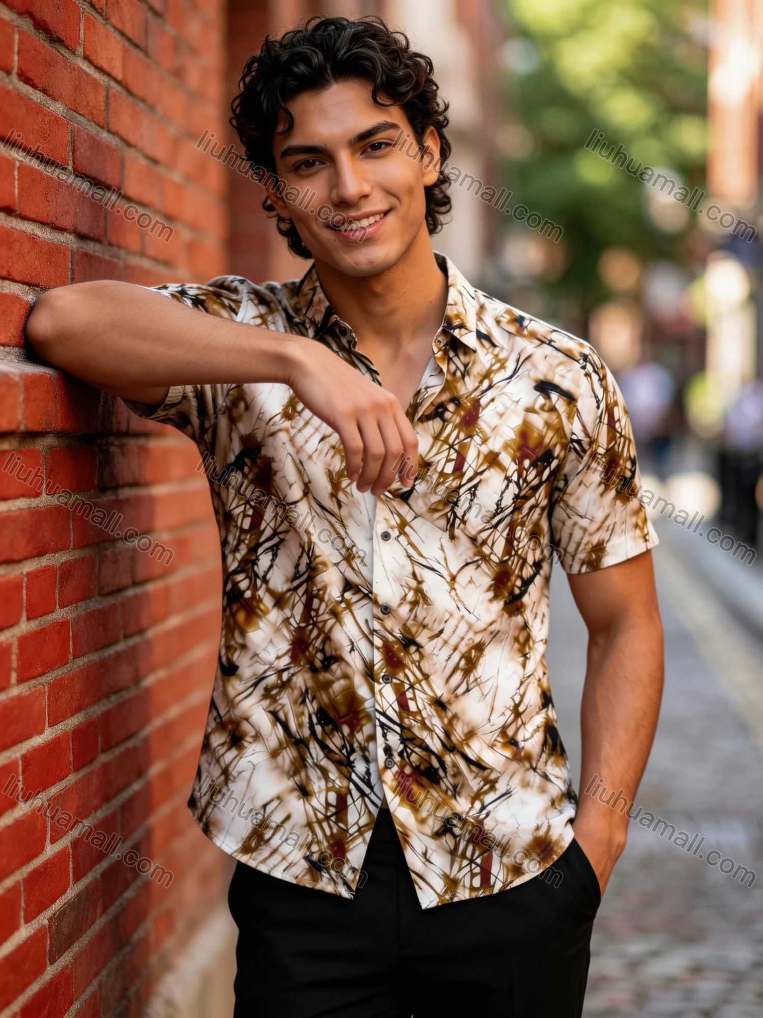 Wholesale 2026 Men's Slim Fit Short Sleeve Printed Shirt - Wholesale & In Stock, Abstract Artistic Pattern Casual Business Shirt - Liuhuamall