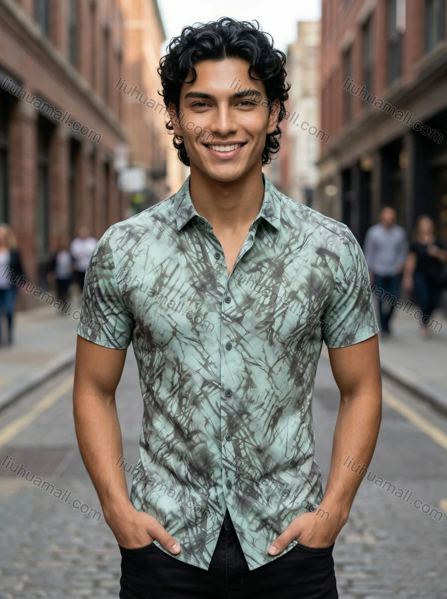 Wholesale 2026 Men's Slim Fit Short Sleeve Printed Shirt - Wholesale & In Stock, Abstract Artistic Pattern Casual Business Shirt - Liuhuamall