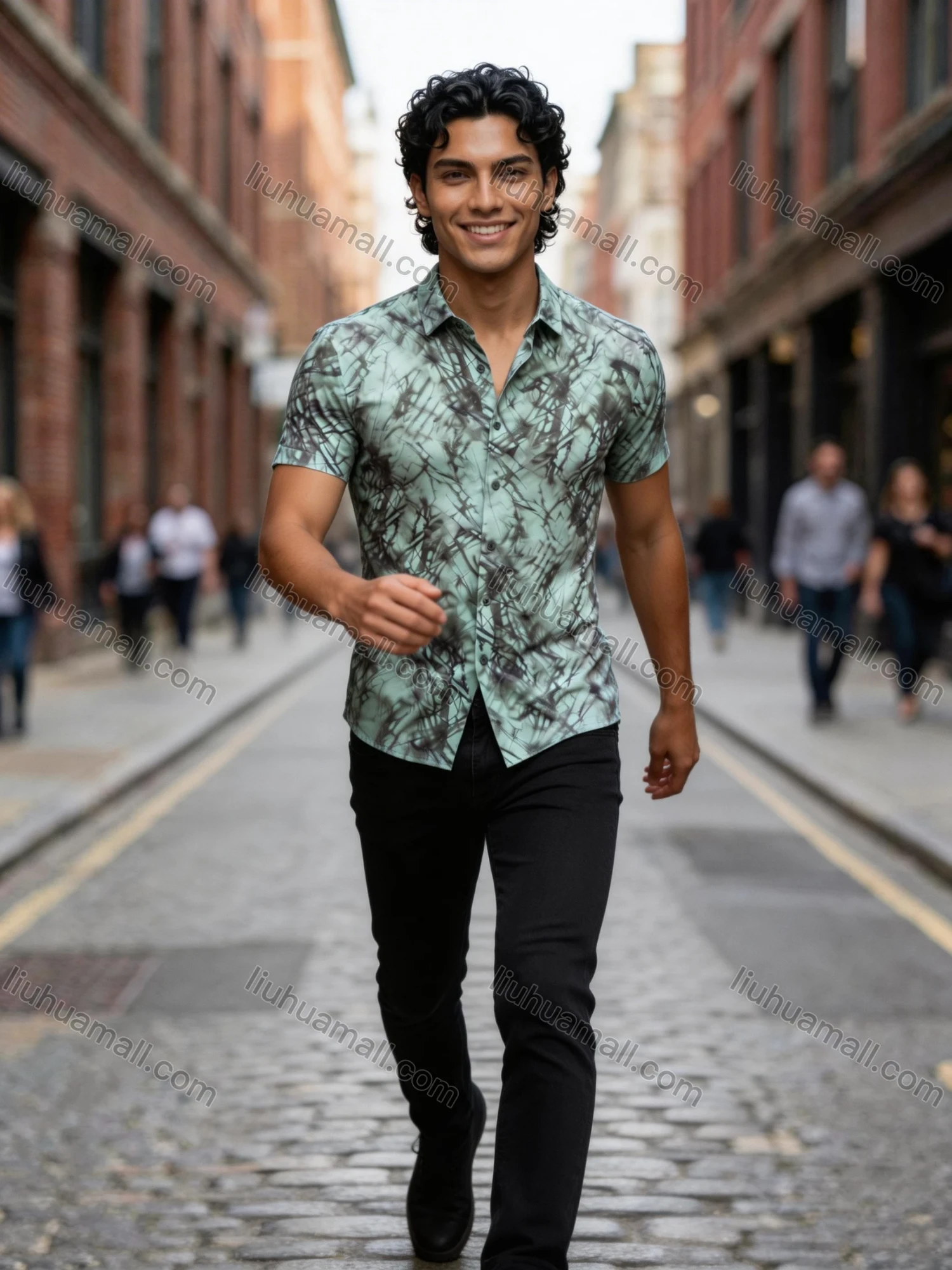 Wholesale 2026 Men's Slim Fit Short Sleeve Printed Shirt - Wholesale & In Stock, Abstract Artistic Pattern Casual Business Shirt - Liuhuamall