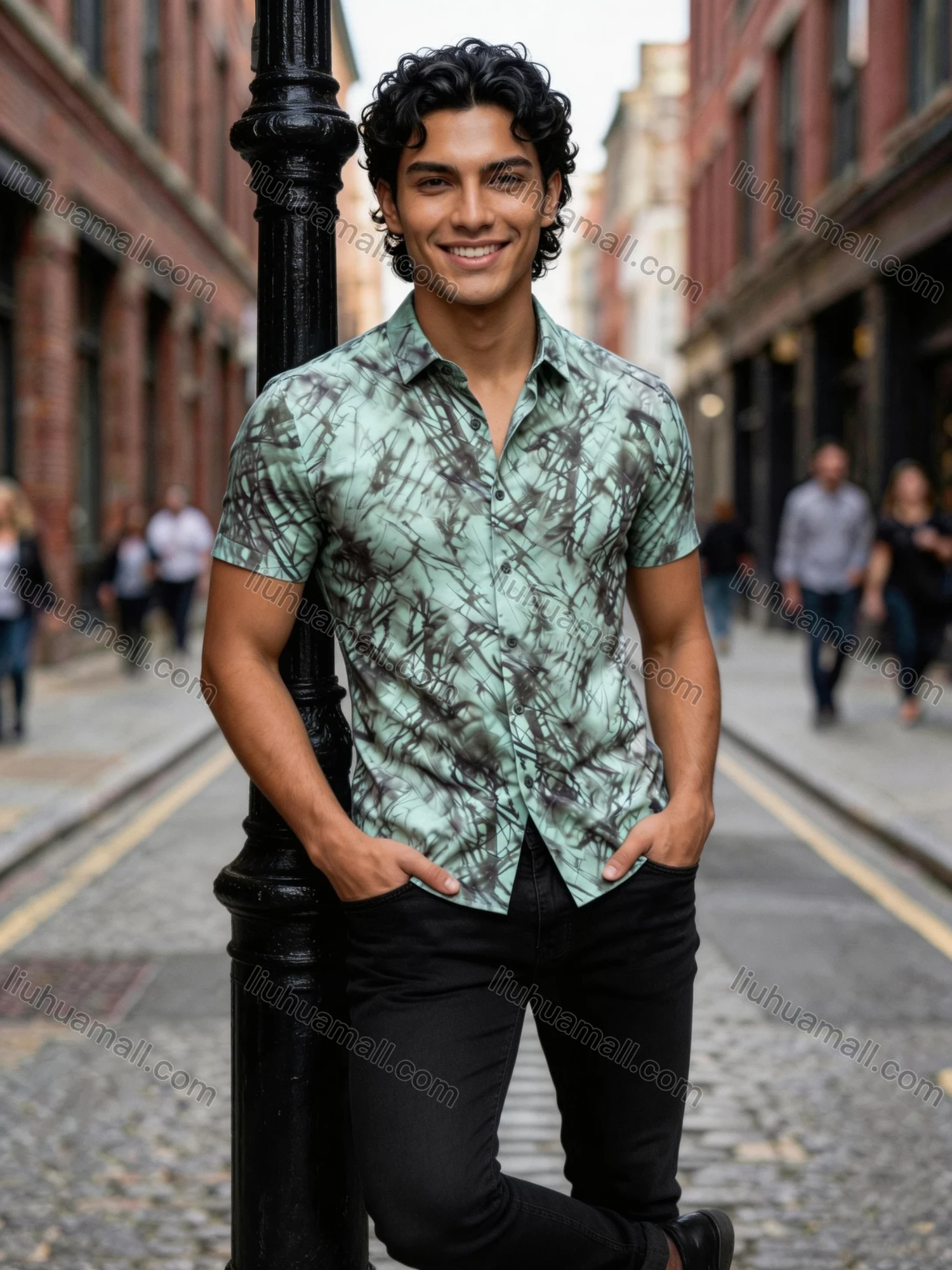 Wholesale 2026 Men's Slim Fit Short Sleeve Printed Shirt - Wholesale & In Stock, Abstract Artistic Pattern Casual Business Shirt - Liuhuamall