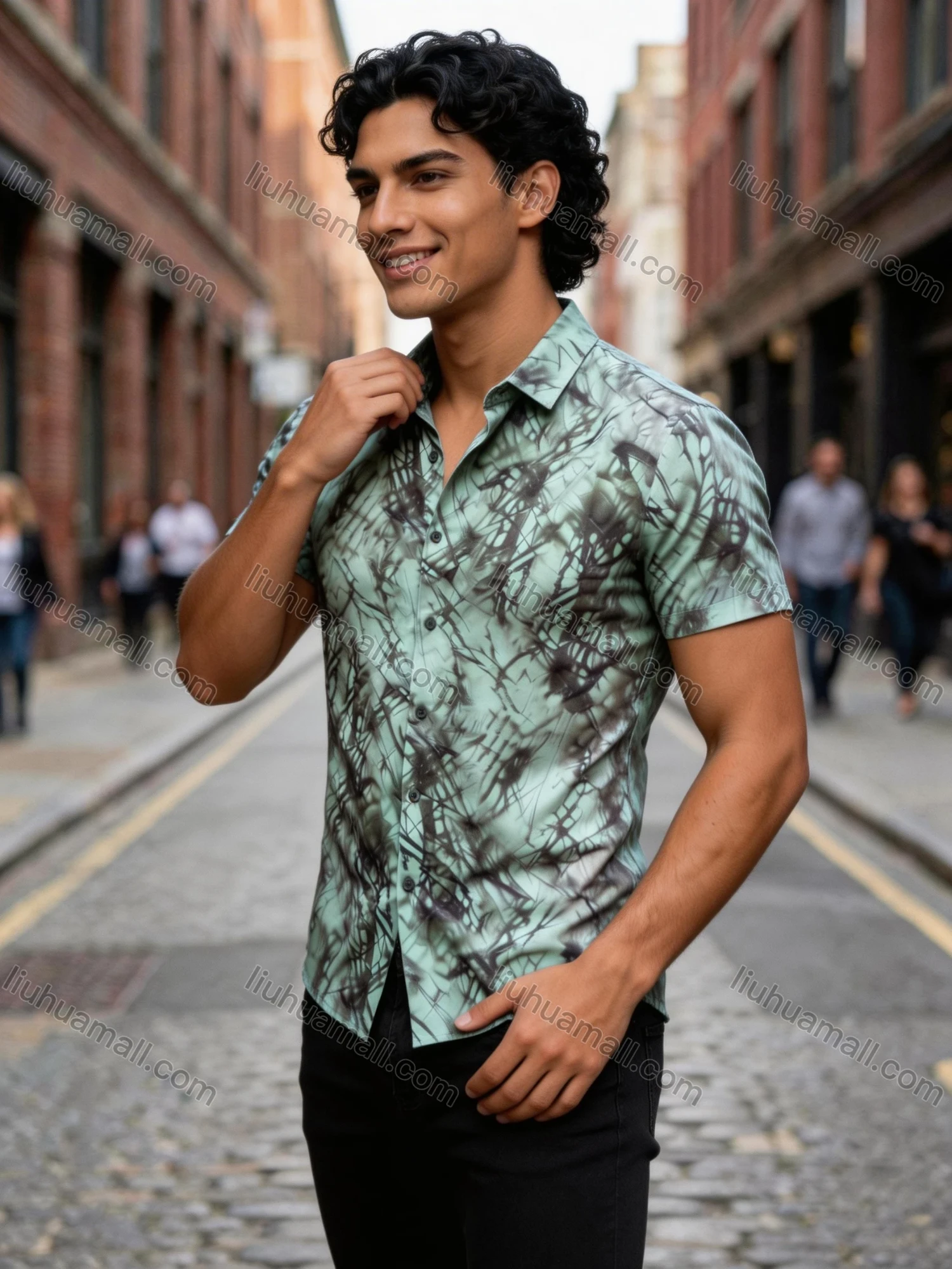 Wholesale 2026 Men's Slim Fit Short Sleeve Printed Shirt - Wholesale & In Stock, Abstract Artistic Pattern Casual Business Shirt - Liuhuamall