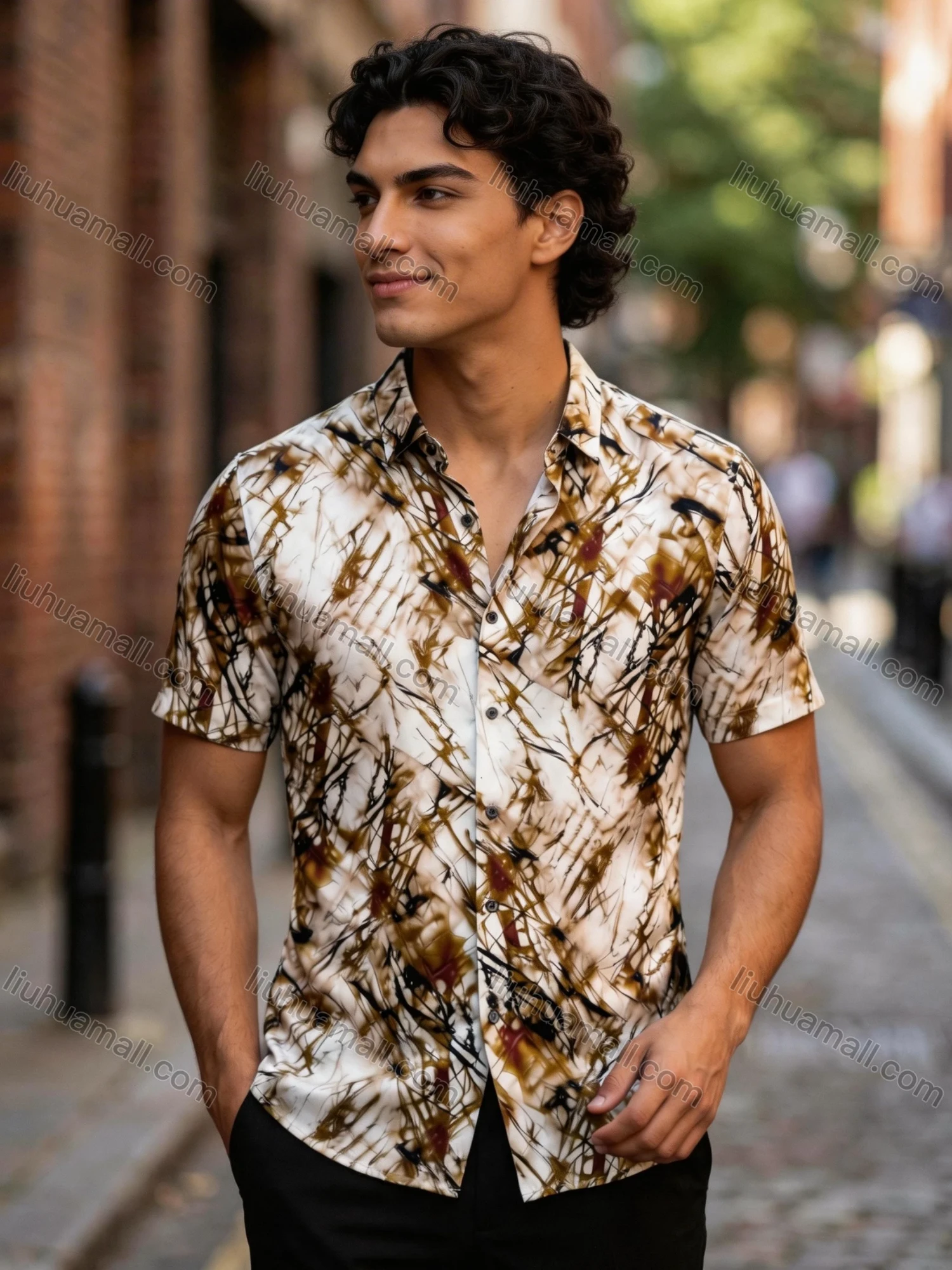 Wholesale 2026 Men's Slim Fit Short Sleeve Printed Shirt - Wholesale & In Stock, Abstract Artistic Pattern Casual Business Shirt - Liuhuamall