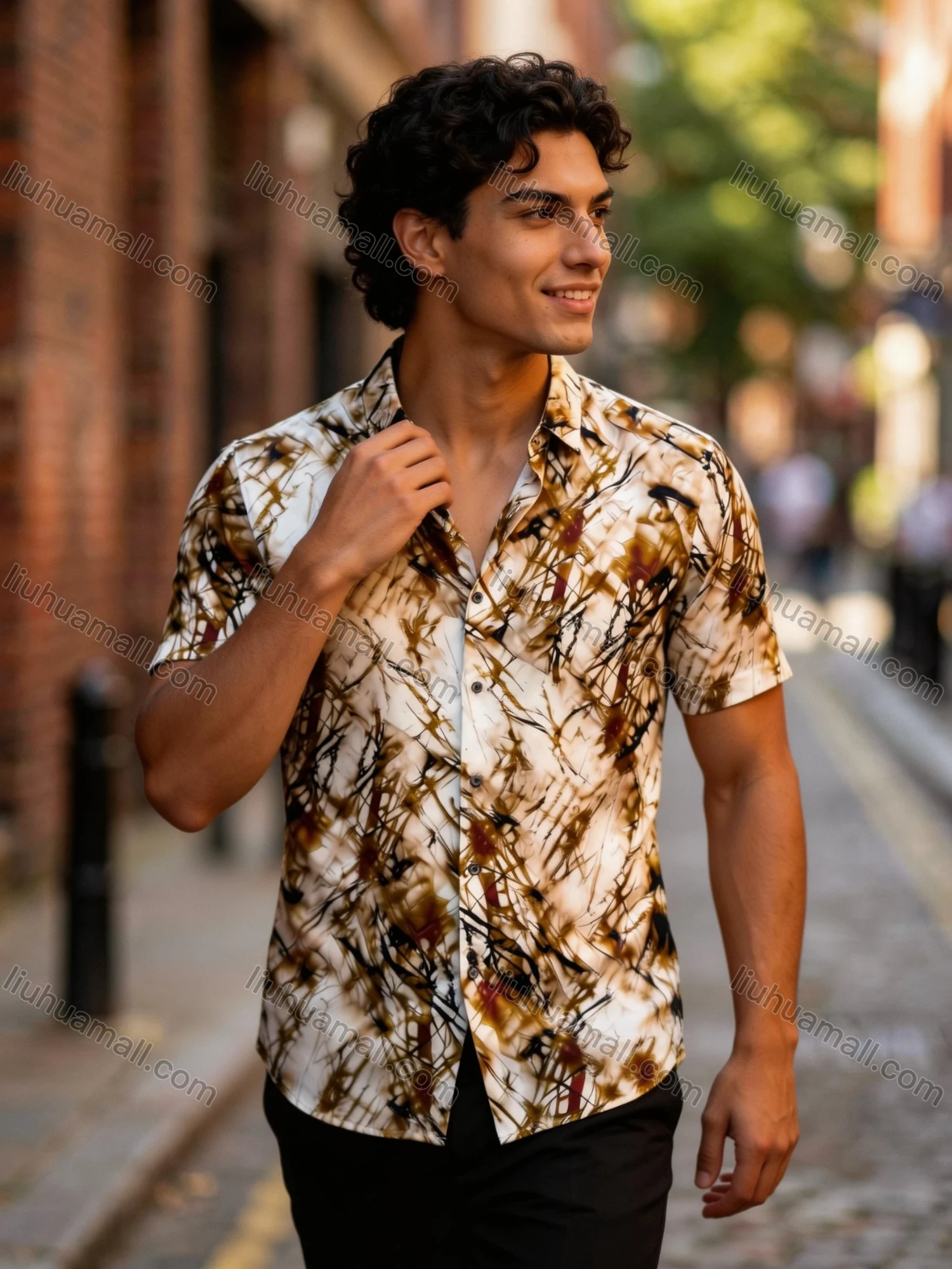 Wholesale 2026 Men's Slim Fit Short Sleeve Printed Shirt - Wholesale & In Stock, Abstract Artistic Pattern Casual Business Shirt - Liuhuamall