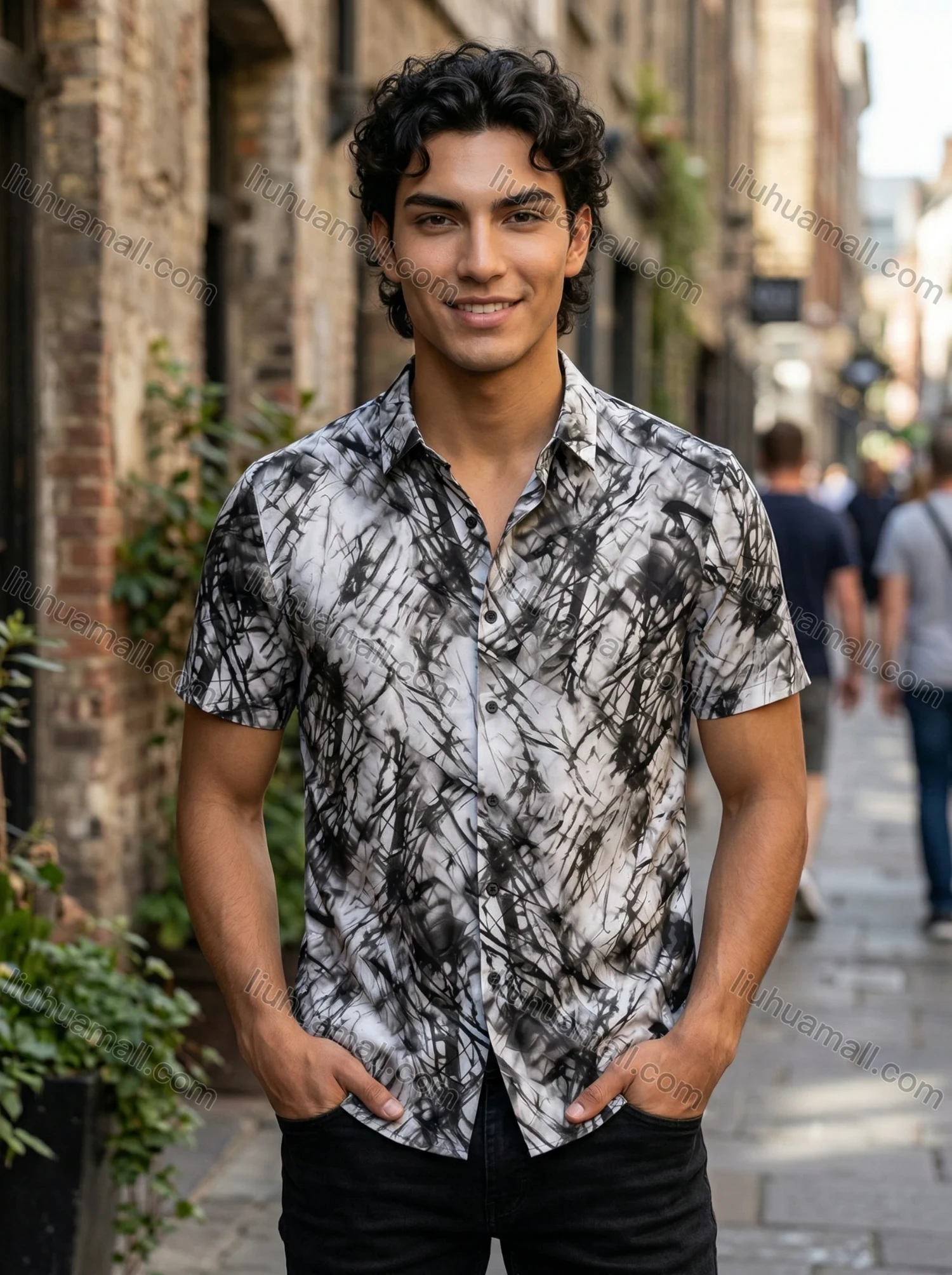 Wholesale 2026 Men's Slim Fit Short Sleeve Printed Shirt - Wholesale & In Stock, Abstract Artistic Pattern Casual Business Shirt - Liuhuamall