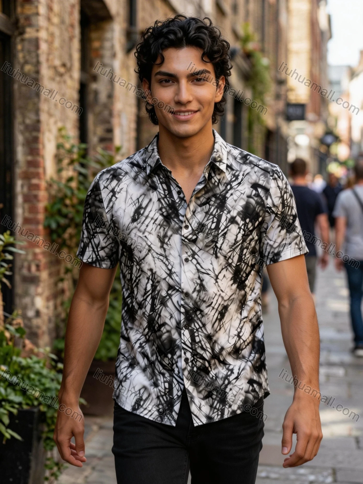 Wholesale 2026 Men's Slim Fit Short Sleeve Printed Shirt - Wholesale & In Stock, Abstract Artistic Pattern Casual Business Shirt - Liuhuamall
