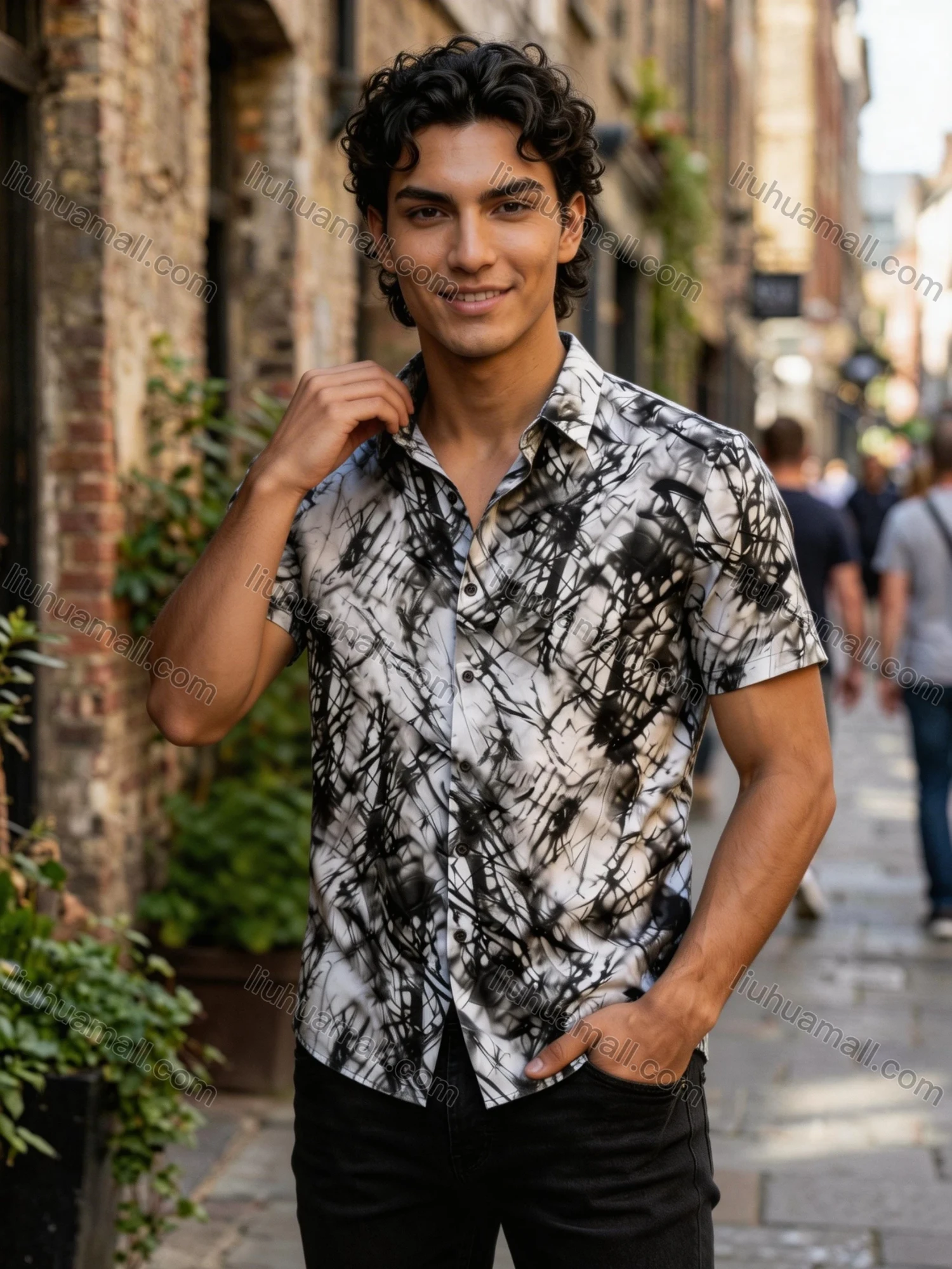Wholesale 2026 Men's Slim Fit Short Sleeve Printed Shirt - Wholesale & In Stock, Abstract Artistic Pattern Casual Business Shirt - Liuhuamall
