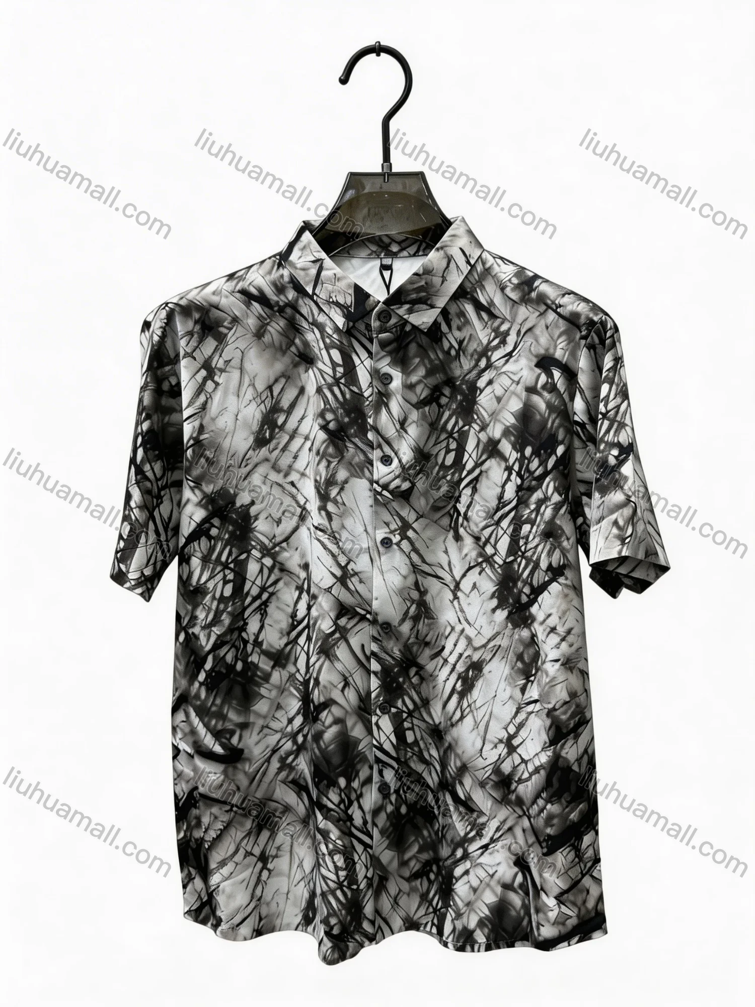 Wholesale 2026 Men's Slim Fit Short Sleeve Printed Shirt - Wholesale & In Stock, Abstract Artistic Pattern Casual Business Shirt - Liuhuamall