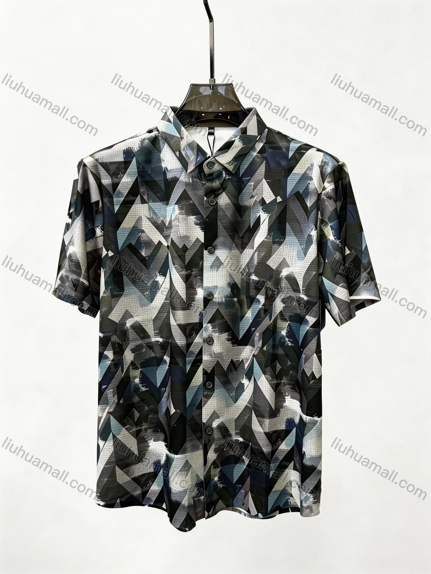 Wholesale 2026 Men's Slim Fit Short Sleeve Geometric Print Shirt - Fashion Casual Streetwear Top, Wholesale In Stock for Men - Liuhuamall