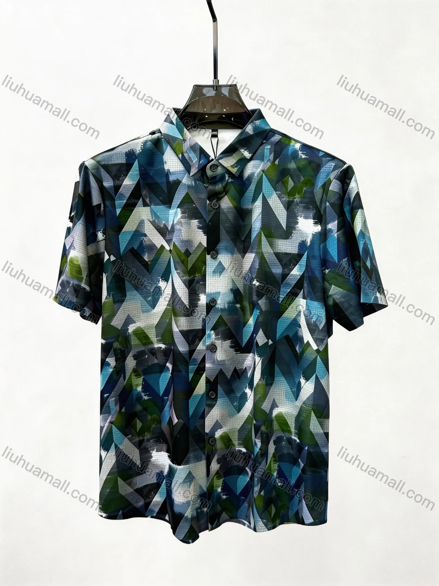 Wholesale 2026 Men's Slim Fit Short Sleeve Geometric Print Shirt - Fashion Casual Streetwear Top, Wholesale In Stock for Men - Liuhuamall