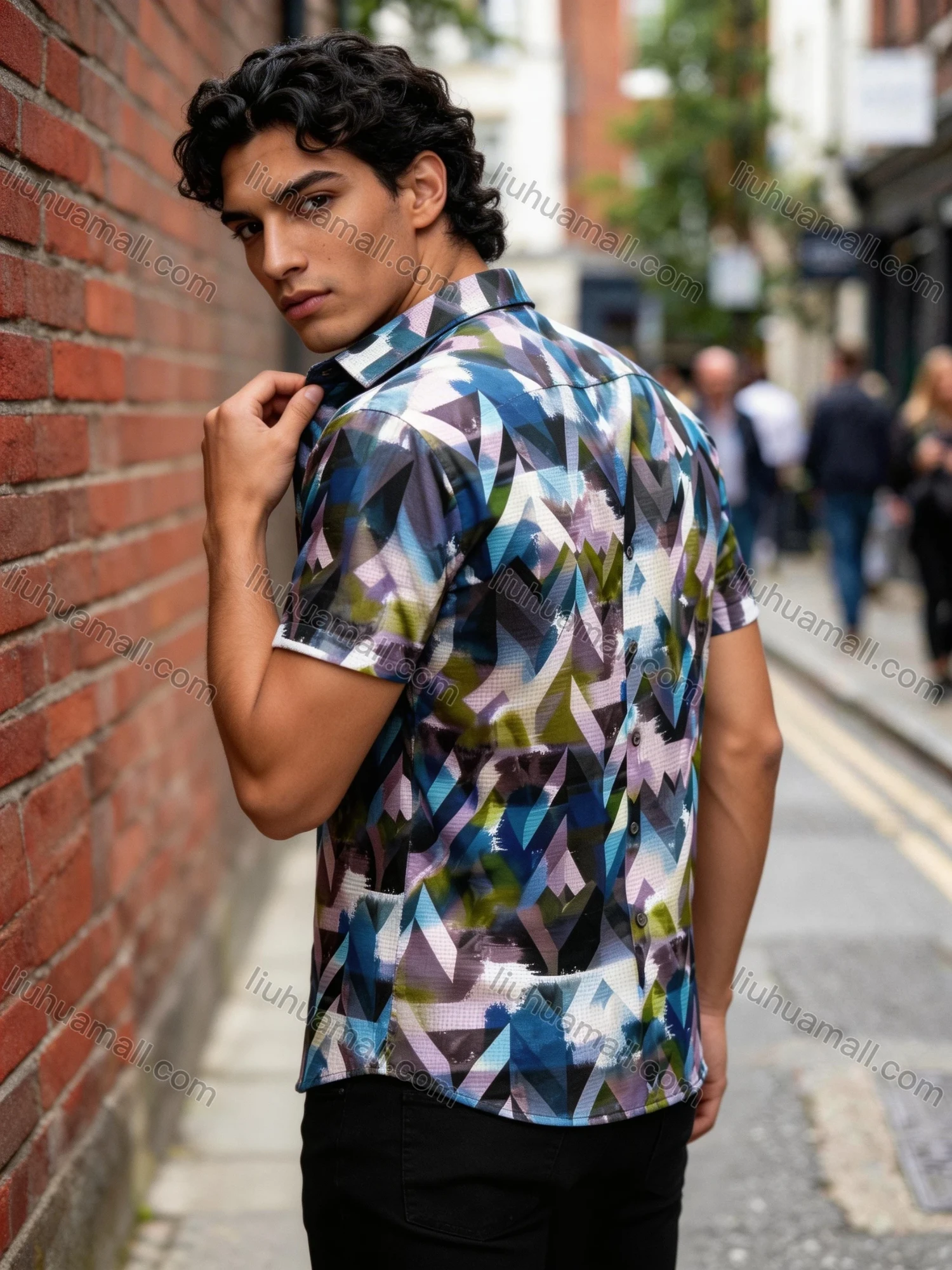 Wholesale 2026 Men's Slim Fit Short Sleeve Geometric Print Shirt - Fashion Casual Streetwear Top, Wholesale In Stock for Men - Liuhuamall