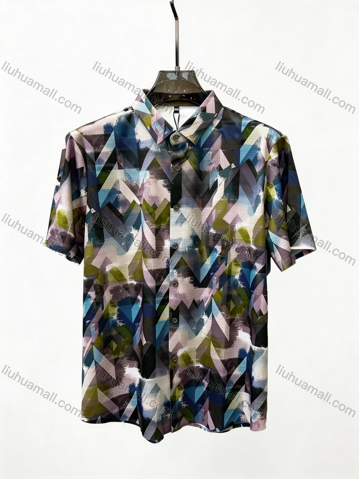 Wholesale 2026 Men's Slim Fit Short Sleeve Geometric Print Shirt - Fashion Casual Streetwear Top, Wholesale In Stock for Men - Liuhuamall