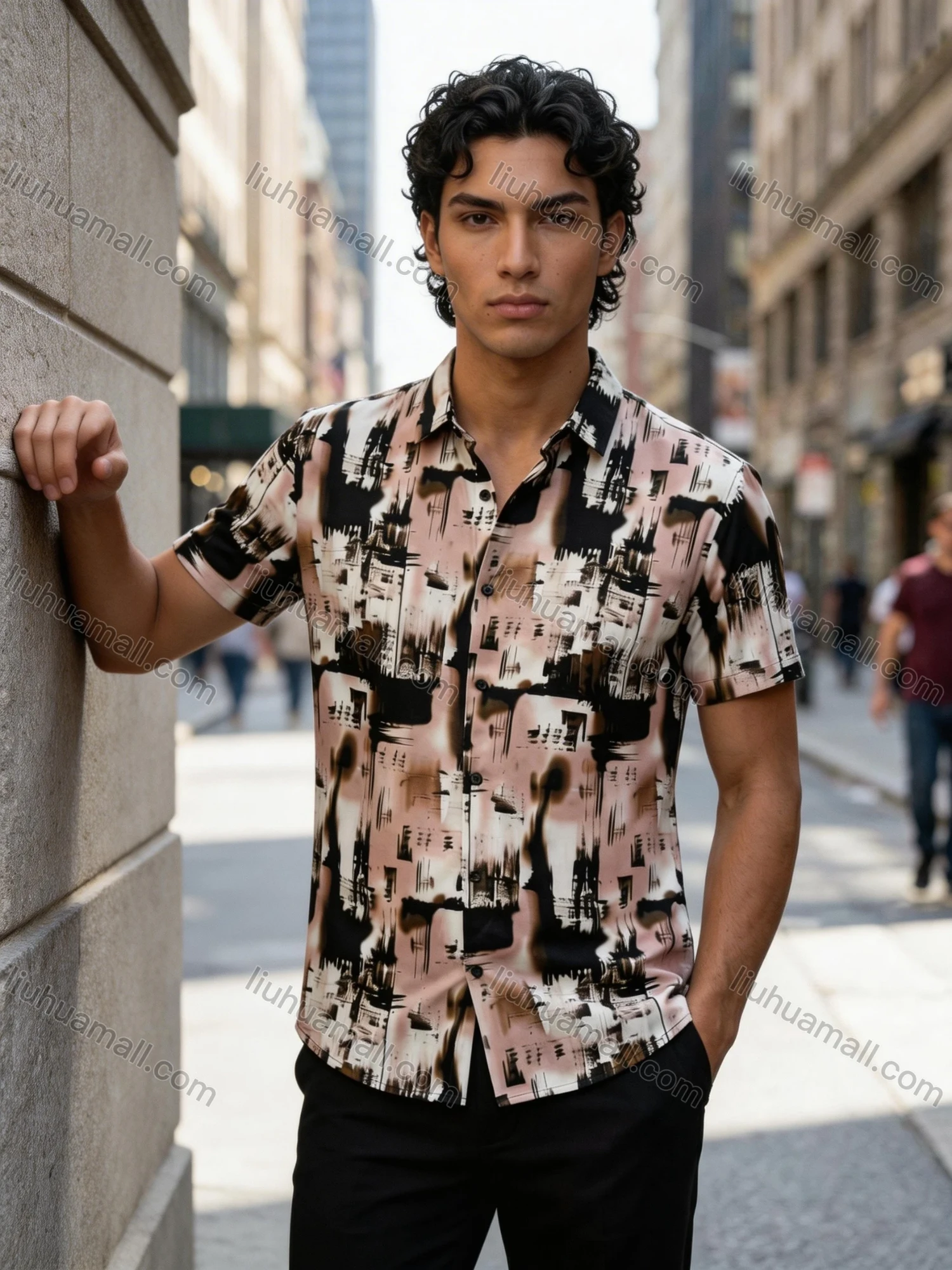 Wholesale Men's Slim Fit Abstract Print Short Sleeve Shirt | Wholesale Casual Shirt In Stock 2026 - Liuhuamall