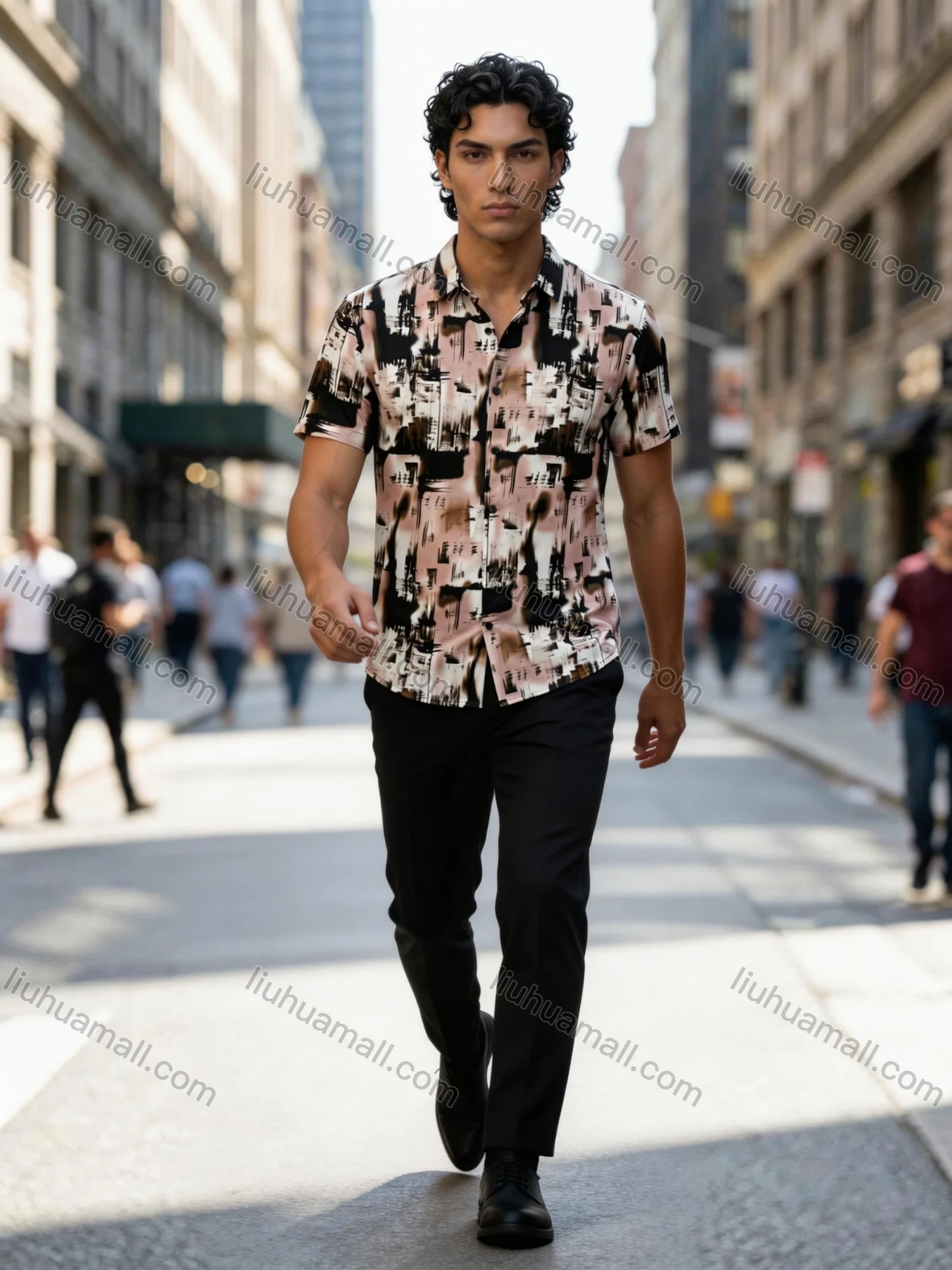 Wholesale Men's Slim Fit Abstract Print Short Sleeve Shirt | Wholesale Casual Shirt In Stock 2026 - Liuhuamall