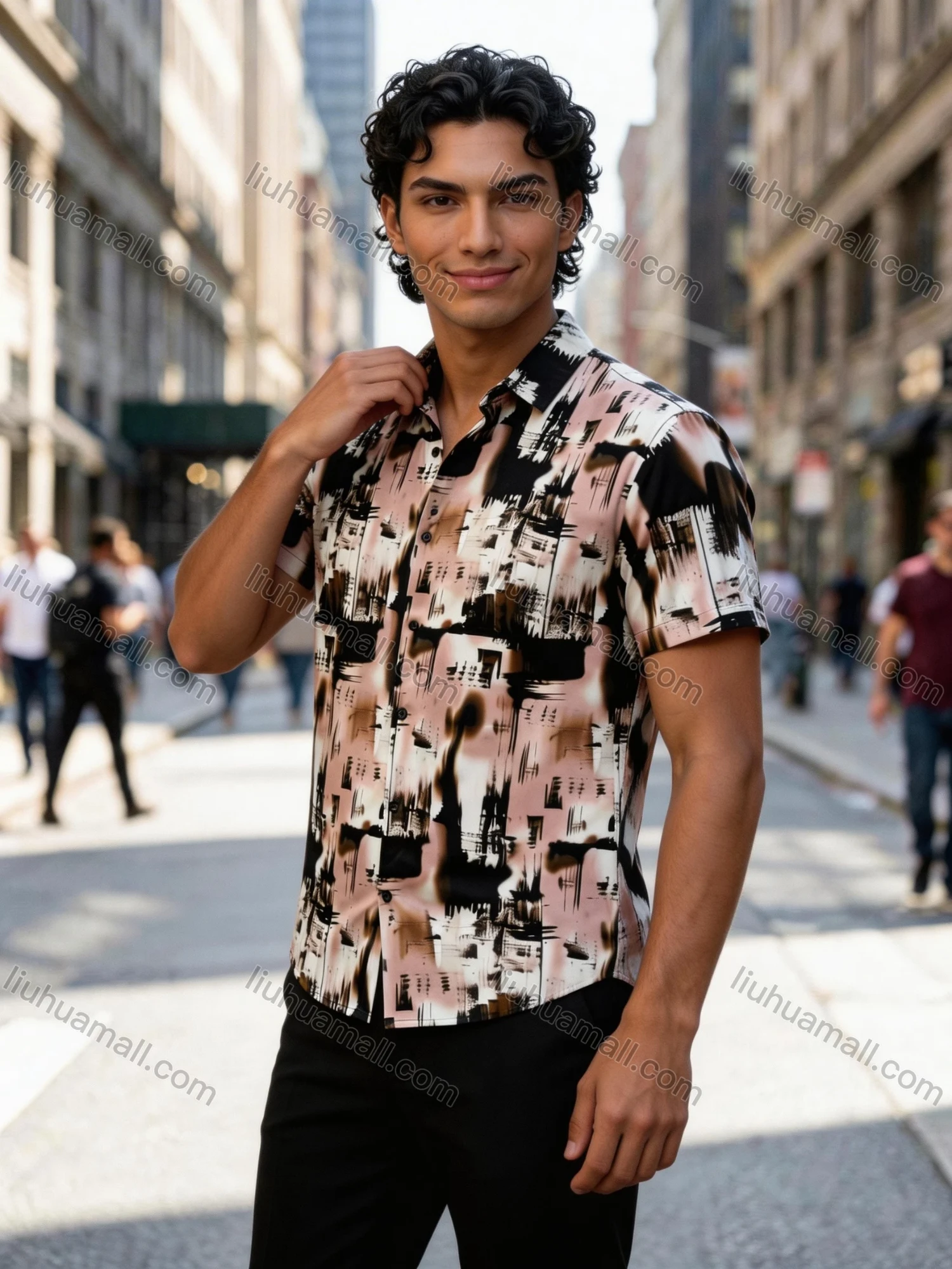 Wholesale Men's Slim Fit Abstract Print Short Sleeve Shirt | Wholesale Casual Shirt In Stock 2026 - Liuhuamall