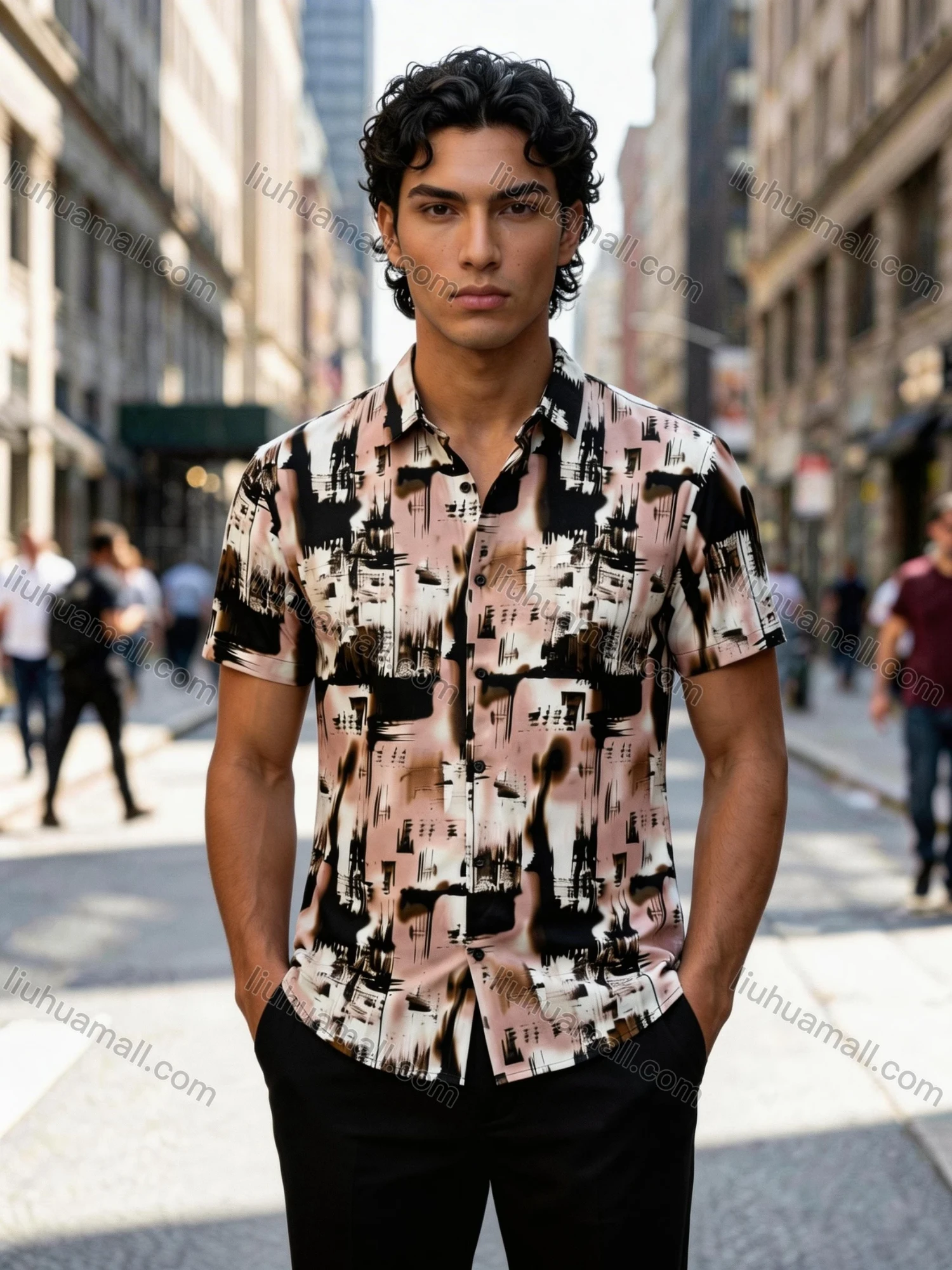 Wholesale Men's Slim Fit Abstract Print Short Sleeve Shirt | Wholesale Casual Shirt In Stock 2026 - Liuhuamall