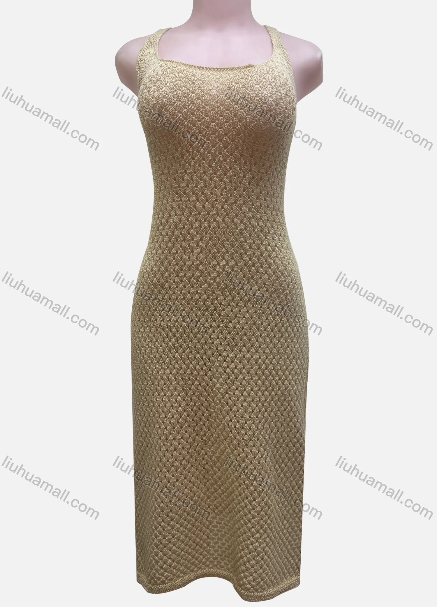 Wholesale Women's Vacation Plain Hollow Out Splicing Cover Up Tank Dress L2611# - Liuhuamall
