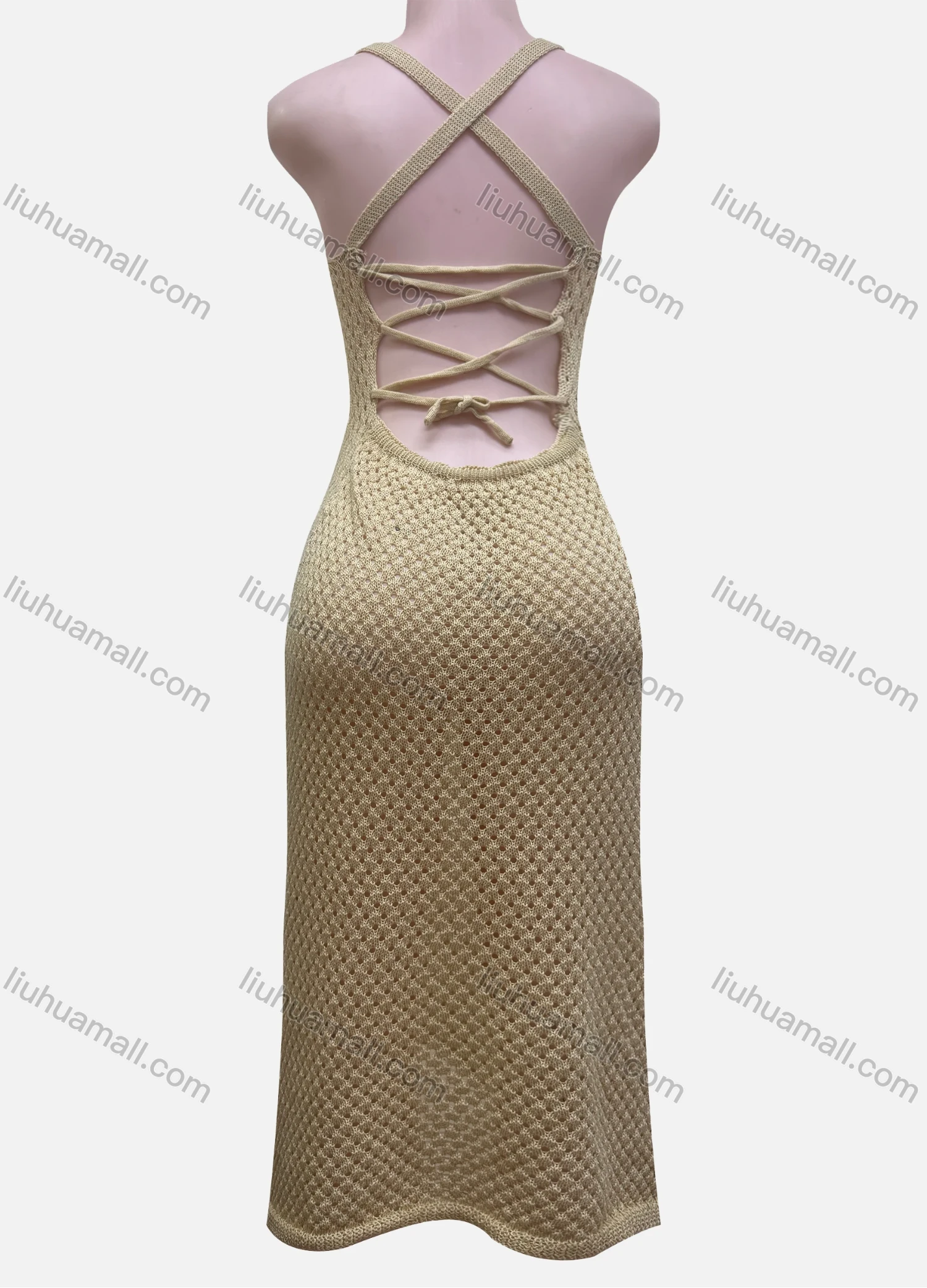 Wholesale Women's Vacation Plain Hollow Out Splicing Cover Up Tank Dress L2611# - Liuhuamall