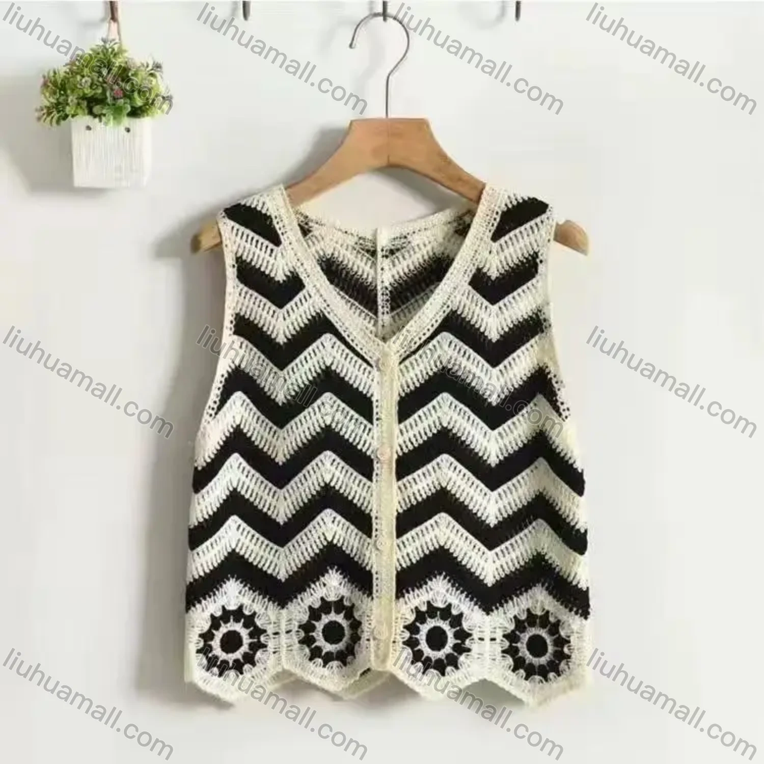 Wholesale Women's vest jacket knitted embroidery hollow crochet cardigan ethnic style vest outerwear - Liuhuamall