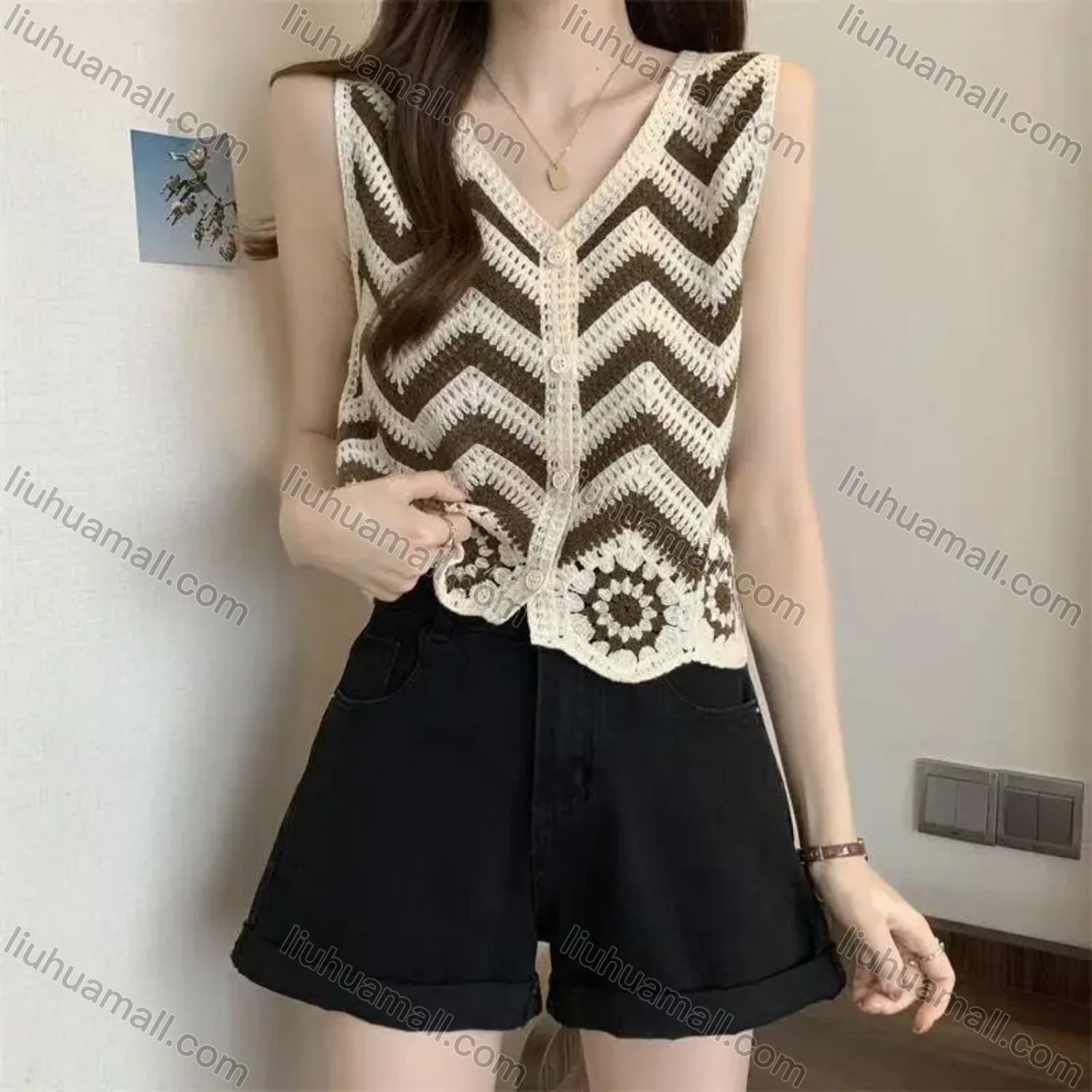 Wholesale Women's vest jacket knitted embroidery hollow crochet cardigan ethnic style vest outerwear - Liuhuamall