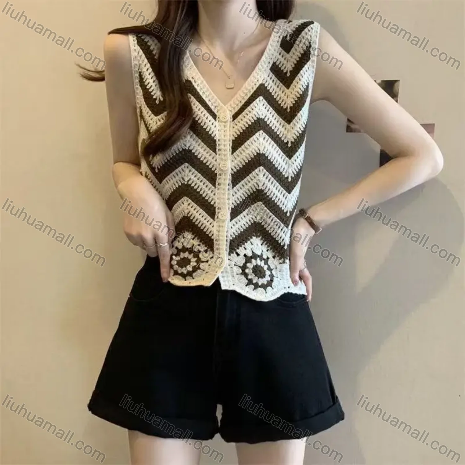 Wholesale Women's vest jacket knitted embroidery hollow crochet cardigan ethnic style vest outerwear - Liuhuamall