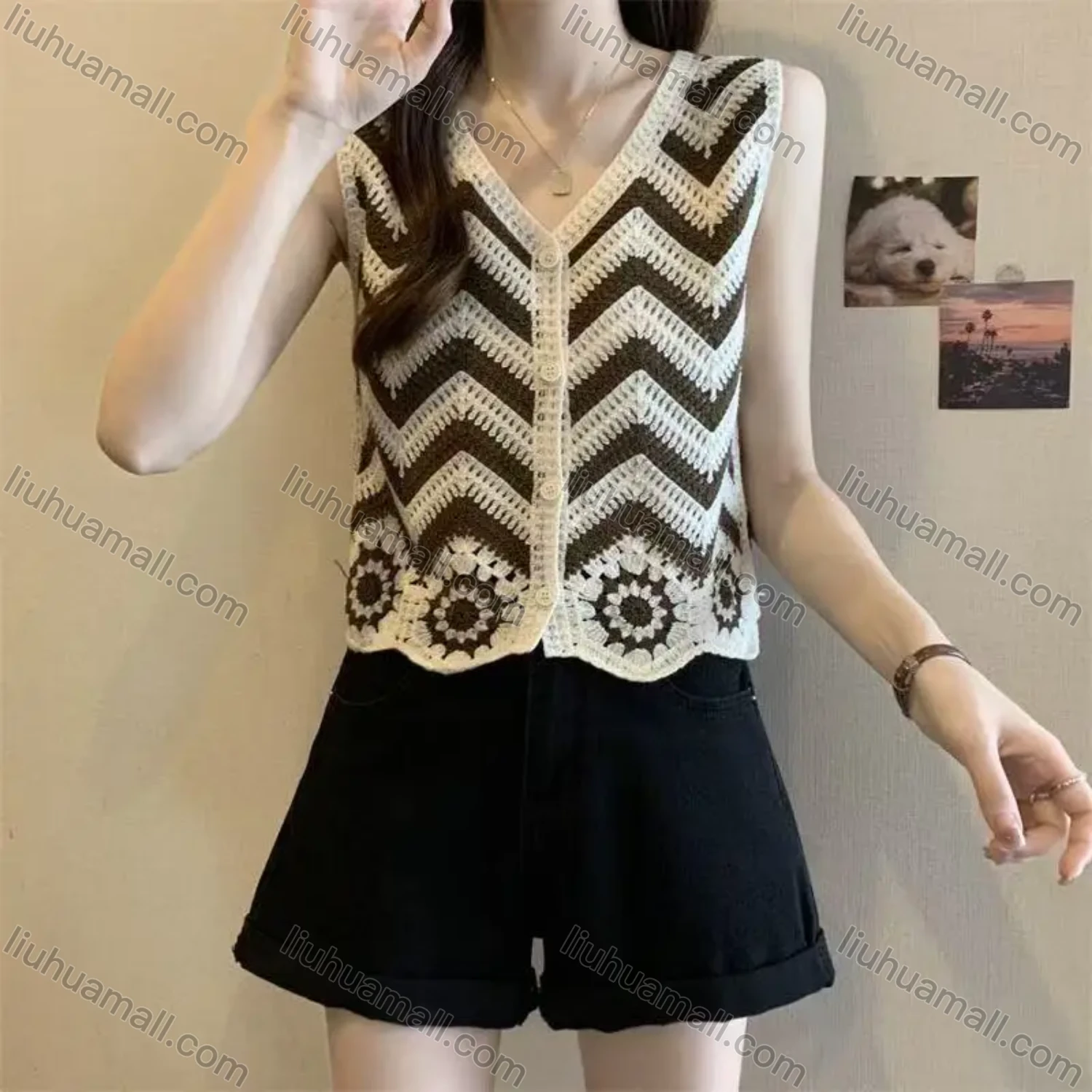 Wholesale Women's vest jacket knitted embroidery hollow crochet cardigan ethnic style vest outerwear - Liuhuamall