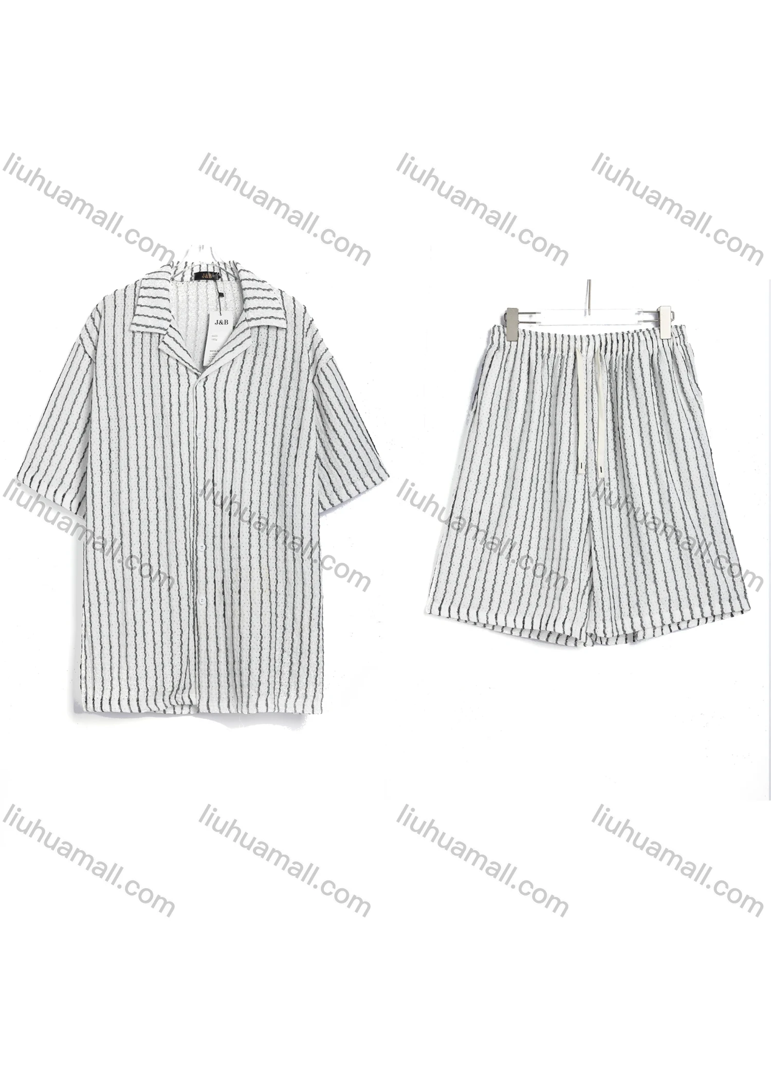 Wholesale Men's Casual Striped Short Sleeve Shirt and Shorts Set #6025 - Liuhuamall