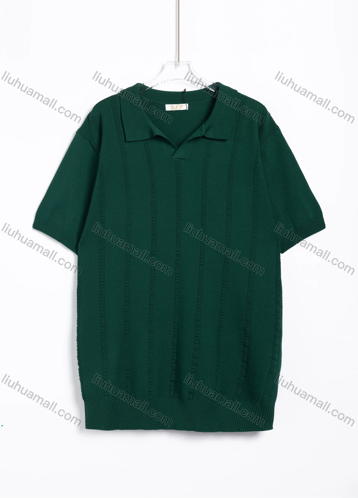 Wholesale Men's Casual Solid Textured Short Sleeve Knit Polo Shirt - Liuhuamall
