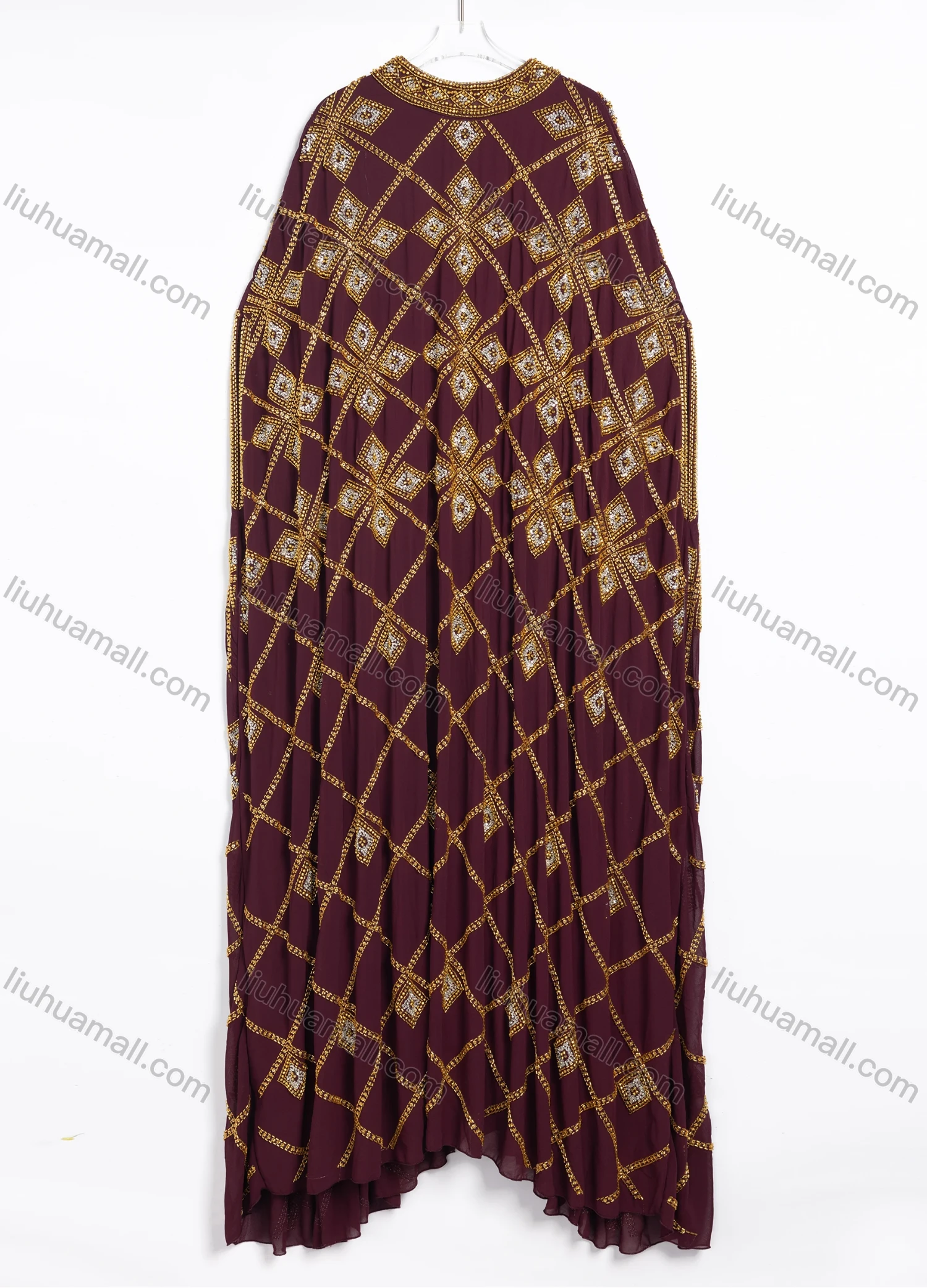 Wholesale Women's Elegant Beaded Sequin Evening Dress and Feather Bolero Two-Piece Set #CJ255 - Liuhuamall