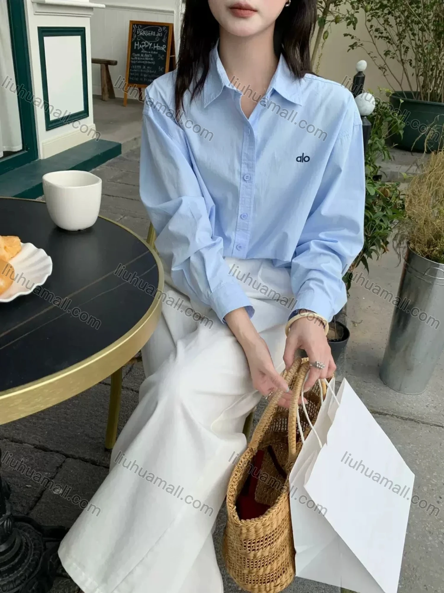Wholesale Women's Minimalist Cotton Polo Shirt, Double Button Embroidery Loose Long Sleeve Top, New for Spring & Autumn - Liuhuamall