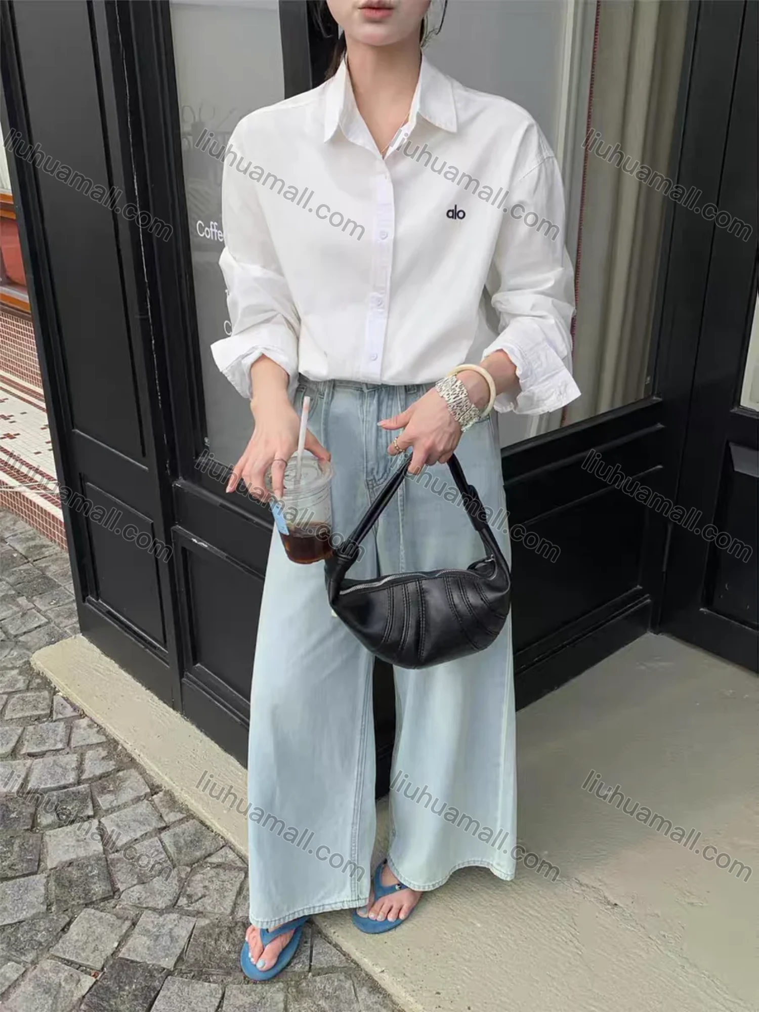 Wholesale Women's Minimalist Cotton Polo Shirt, Double Button Embroidery Loose Long Sleeve Top, New for Spring & Autumn - Liuhuamall