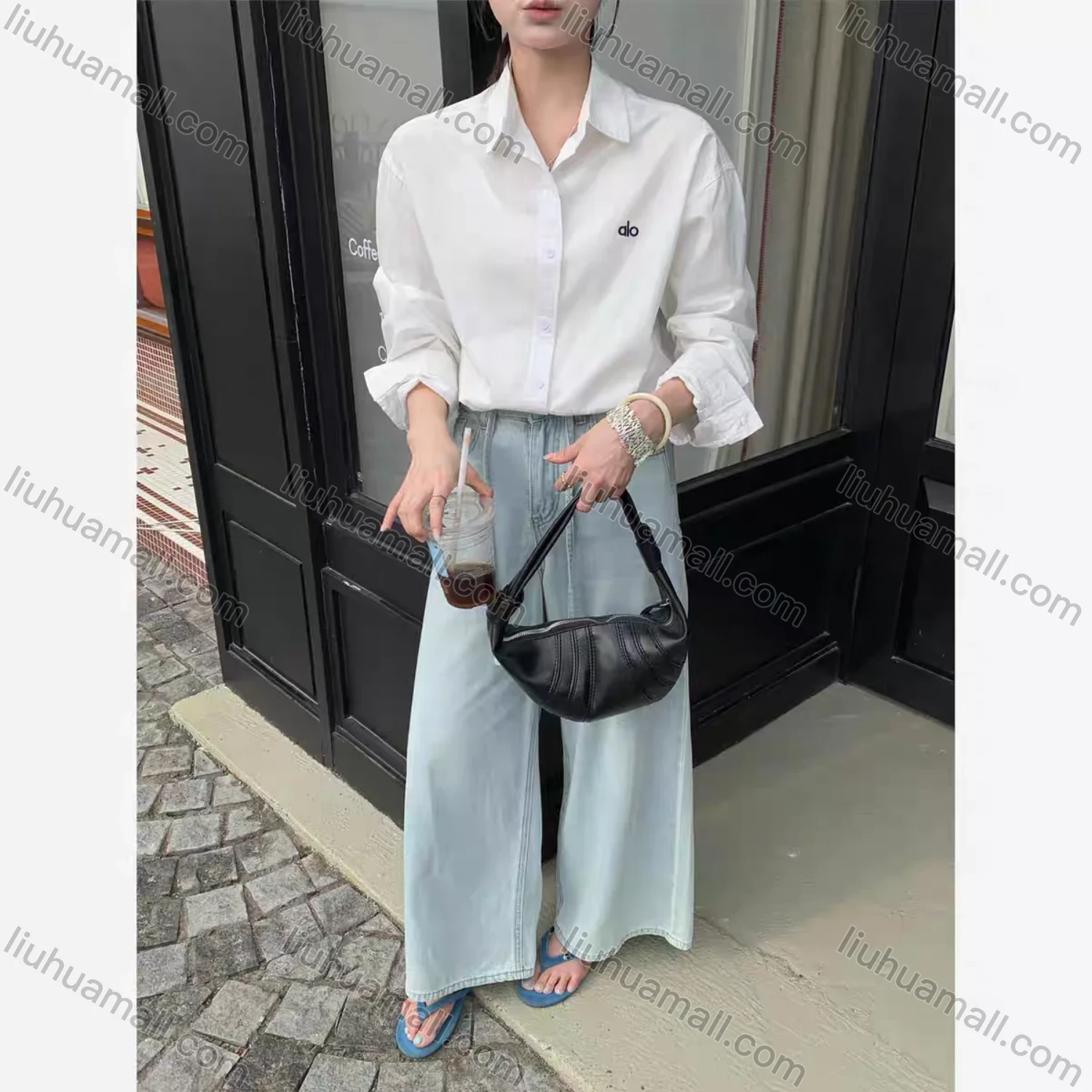 Wholesale Women's Minimalist Cotton Polo Shirt, Double Button Embroidery Loose Long Sleeve Top, New for Spring & Autumn - Liuhuamall