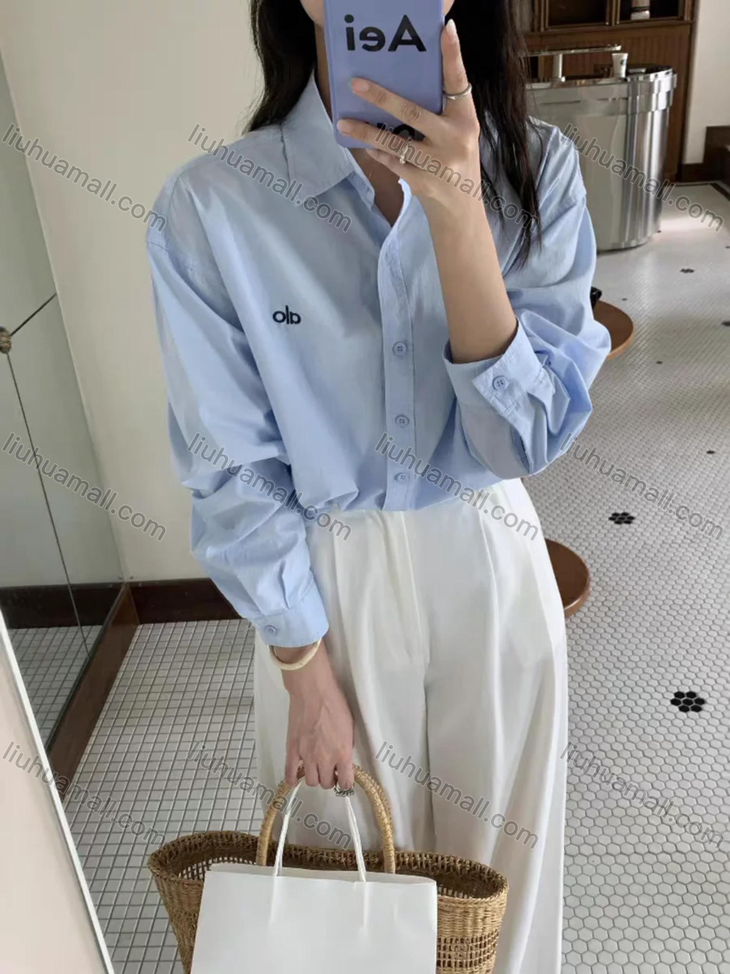 Wholesale Women's Minimalist Cotton Polo Shirt, Double Button Embroidery Loose Long Sleeve Top, New for Spring & Autumn - Liuhuamall