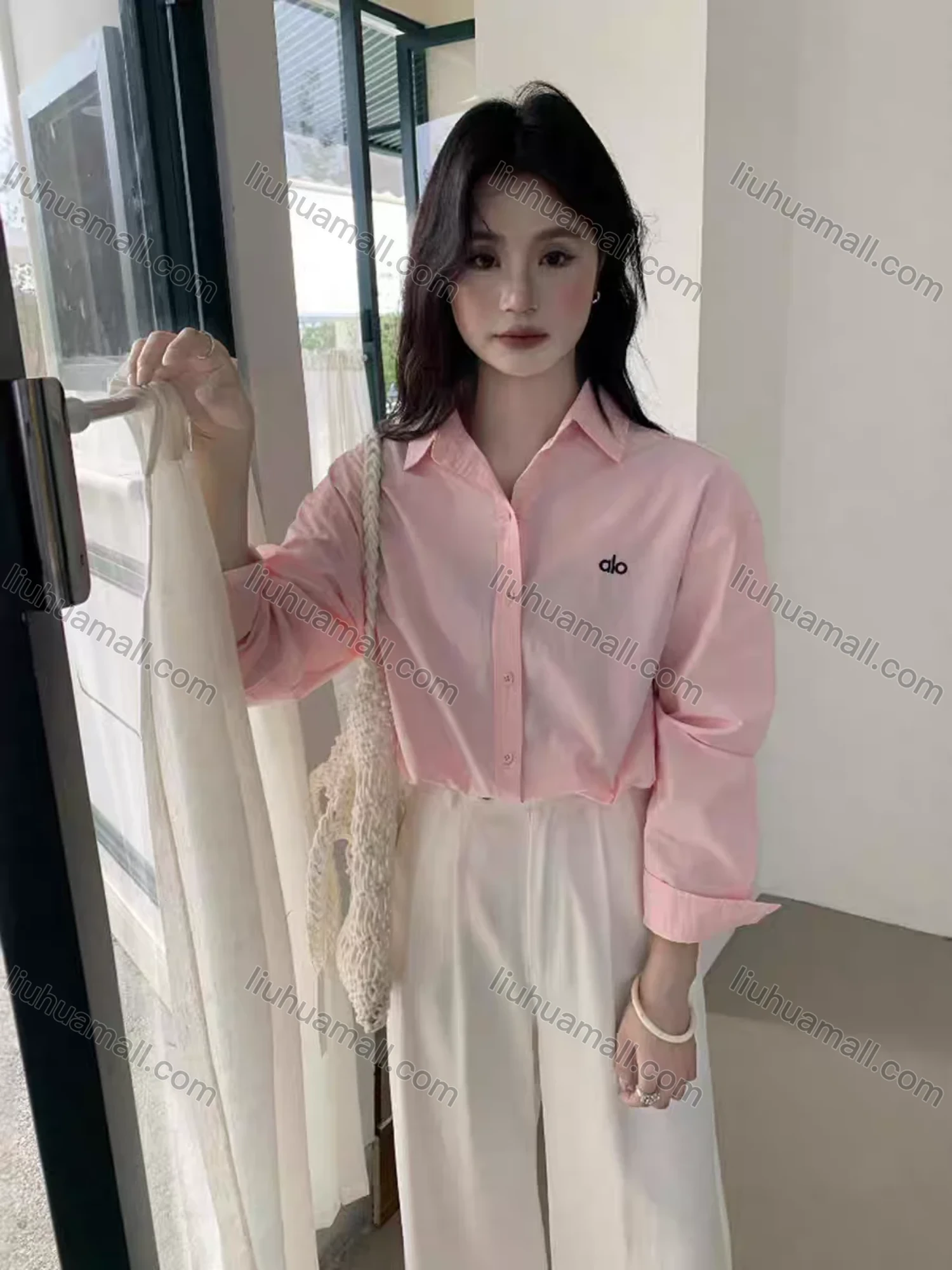 Wholesale Women's Minimalist Cotton Polo Shirt, Double Button Embroidery Loose Long Sleeve Top, New for Spring & Autumn - Liuhuamall