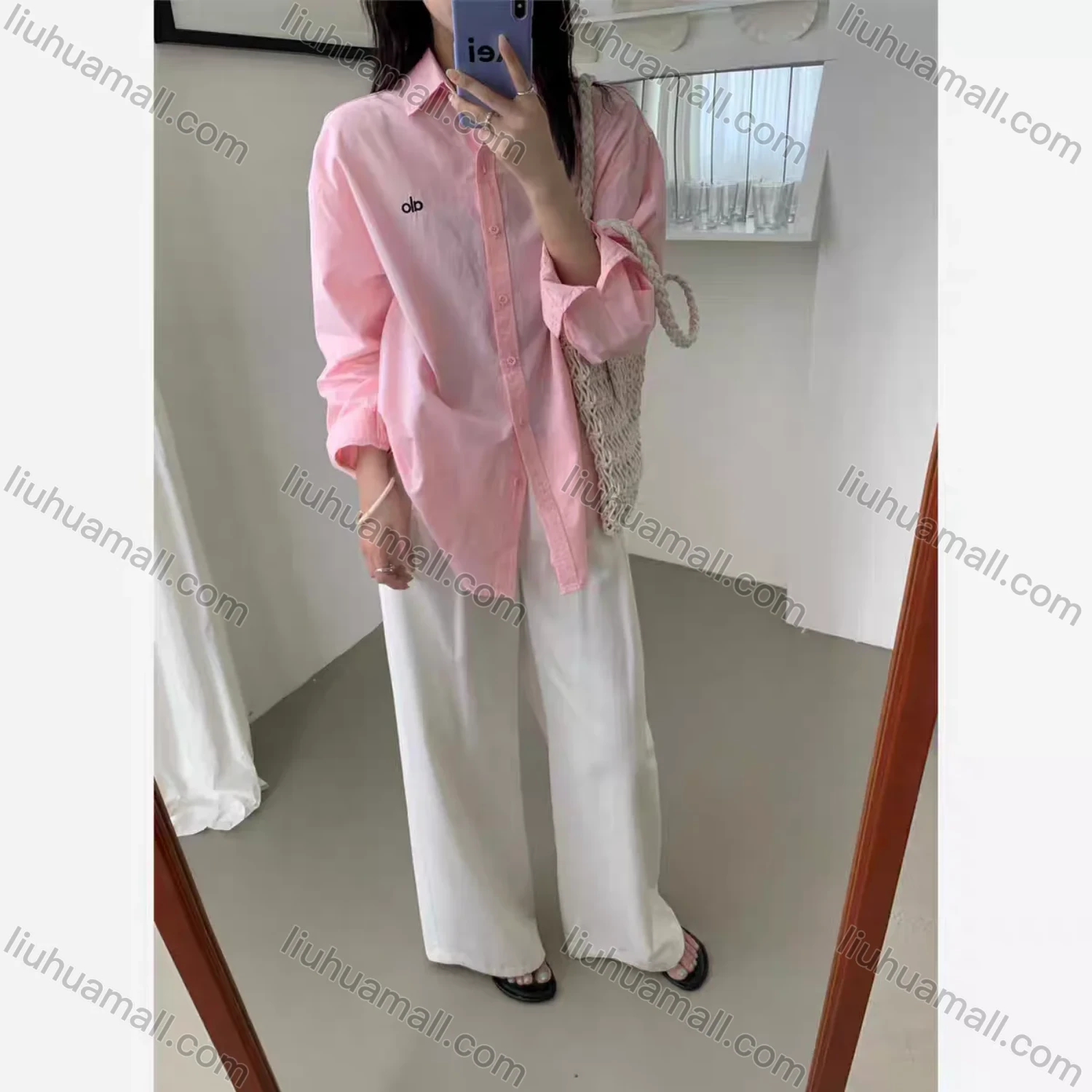 Wholesale Women's Minimalist Cotton Polo Shirt, Double Button Embroidery Loose Long Sleeve Top, New for Spring & Autumn - Liuhuamall