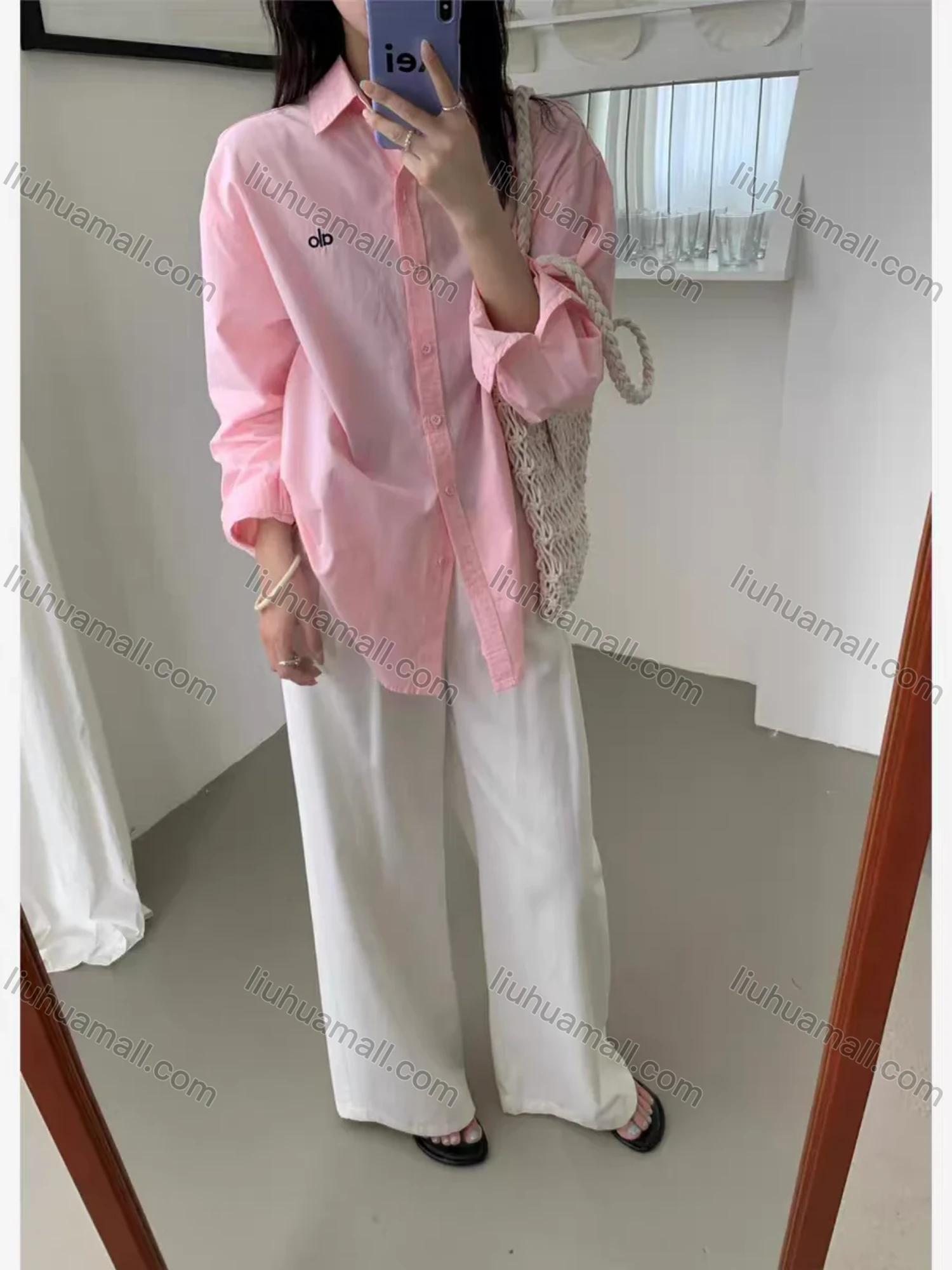 Wholesale Women's Minimalist Cotton Polo Shirt, Double Button Embroidery Loose Long Sleeve Top, New for Spring & Autumn - Liuhuamall